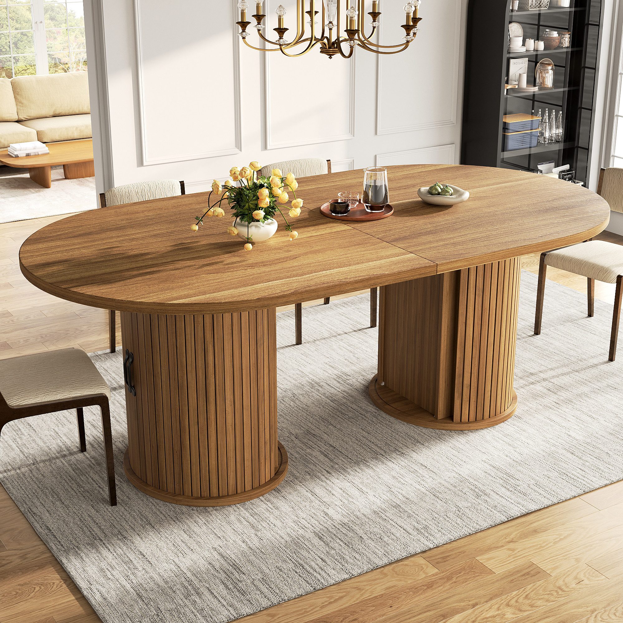 KLAM HOME Esstisch Ausziehbarer Esstisch mit verdecktem Staufach, 149,8‑189,7 cm (Multifunktionaler Küchentisch mit Teleskop‑Mechanismus ohne Werkzeug), Flexibl – Bild 5 von 5