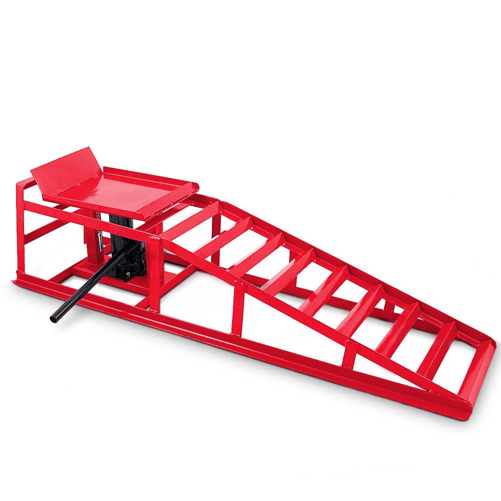 Bituxx Auffahrrampe 1 Paar Rot inkl. Wagenheber (2er Set, 2-St., MS-16786), mit hydraulischer Wagenheberfunktion
