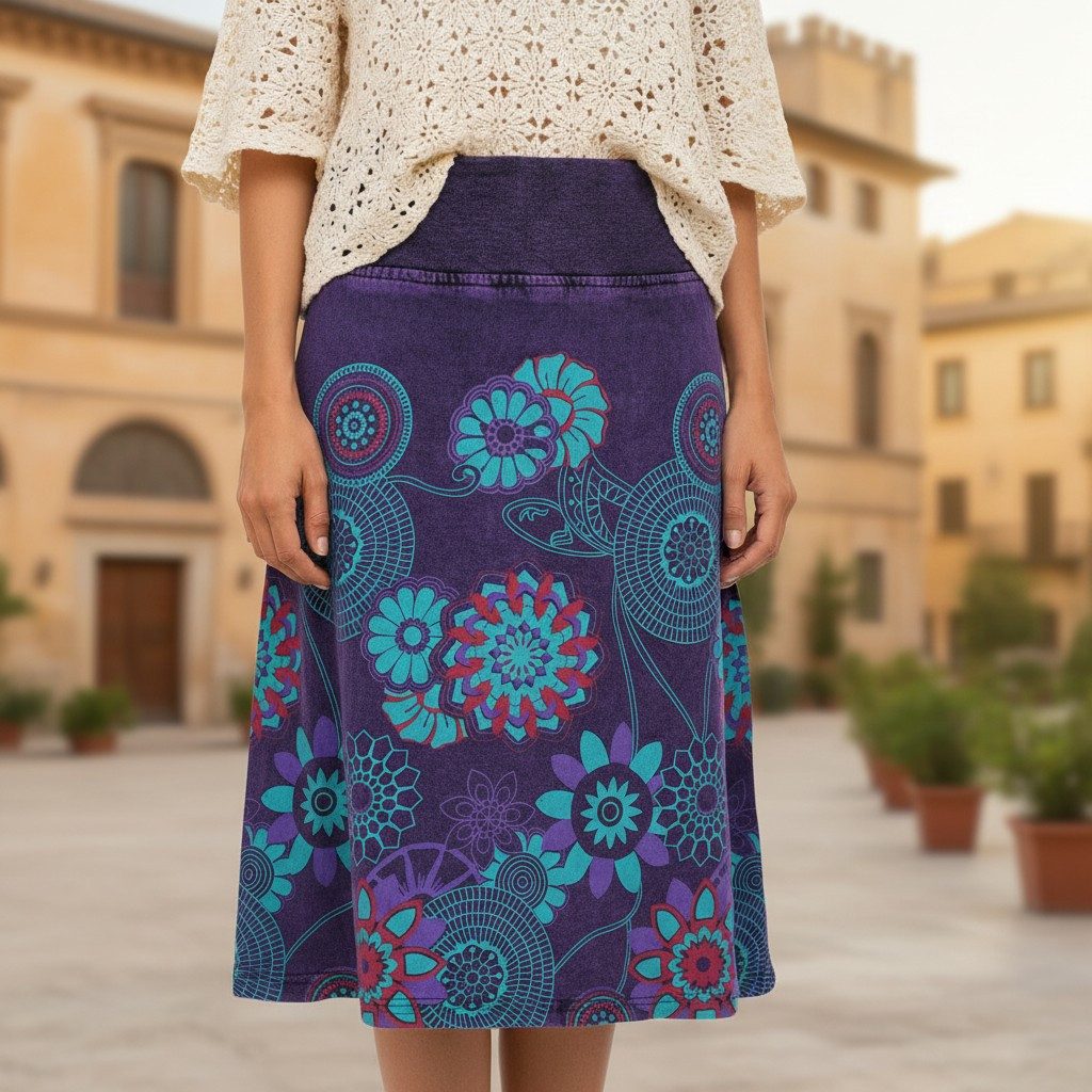 Guru-Shop Minirock Knielanger Rock Boho chic, farbenfroher Retro.. alternative Bekleidung