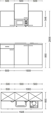 Flex-Well Küche Samoa, Gesamtbreite 150cm, mit Mikrowelle und Kochfeld, viele Farbenvarianten