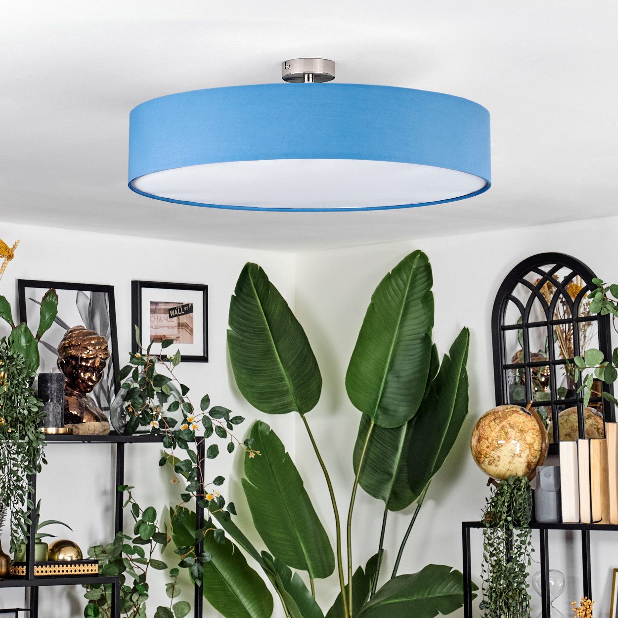 hofstein Deckenleuchte Deckenlampe aus Metall/Stoff/Kunststoff in Nickel-matt/Blau/Weiß, ohne Leuchtmittel, runde Leuchte im modernen Design (60 cm), E27, Esszi – Bild 2 von 5