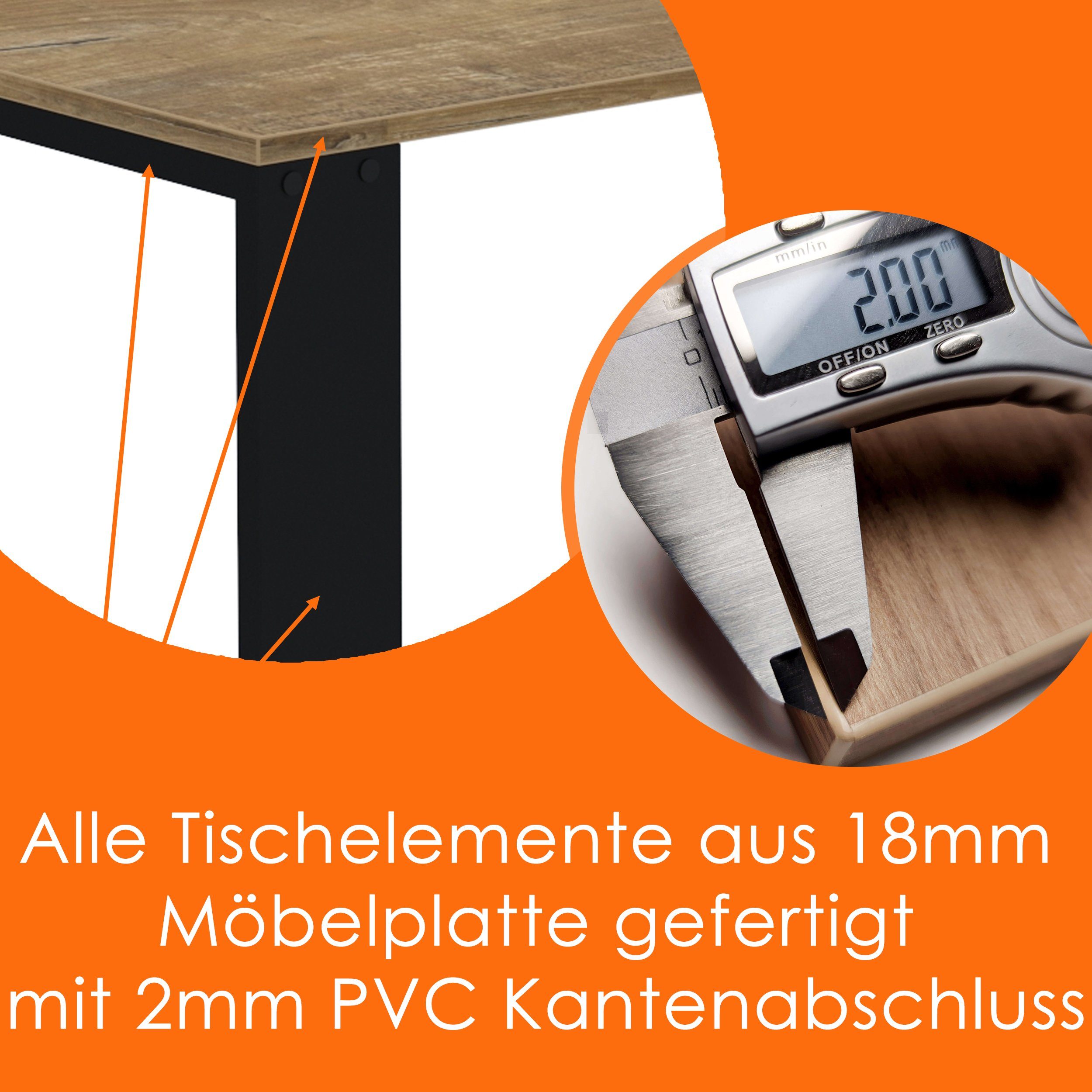 LOFT Esszimmertisch Bürotisch AKKE Küchentisch Schwarze Beinen 2mm-PVC Retro-Holz Esstisch,