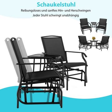 COSTWAY Balkonset, 2 Sitzer Schaukelstuhl, mit Tisch & Schirmloch, 150kg