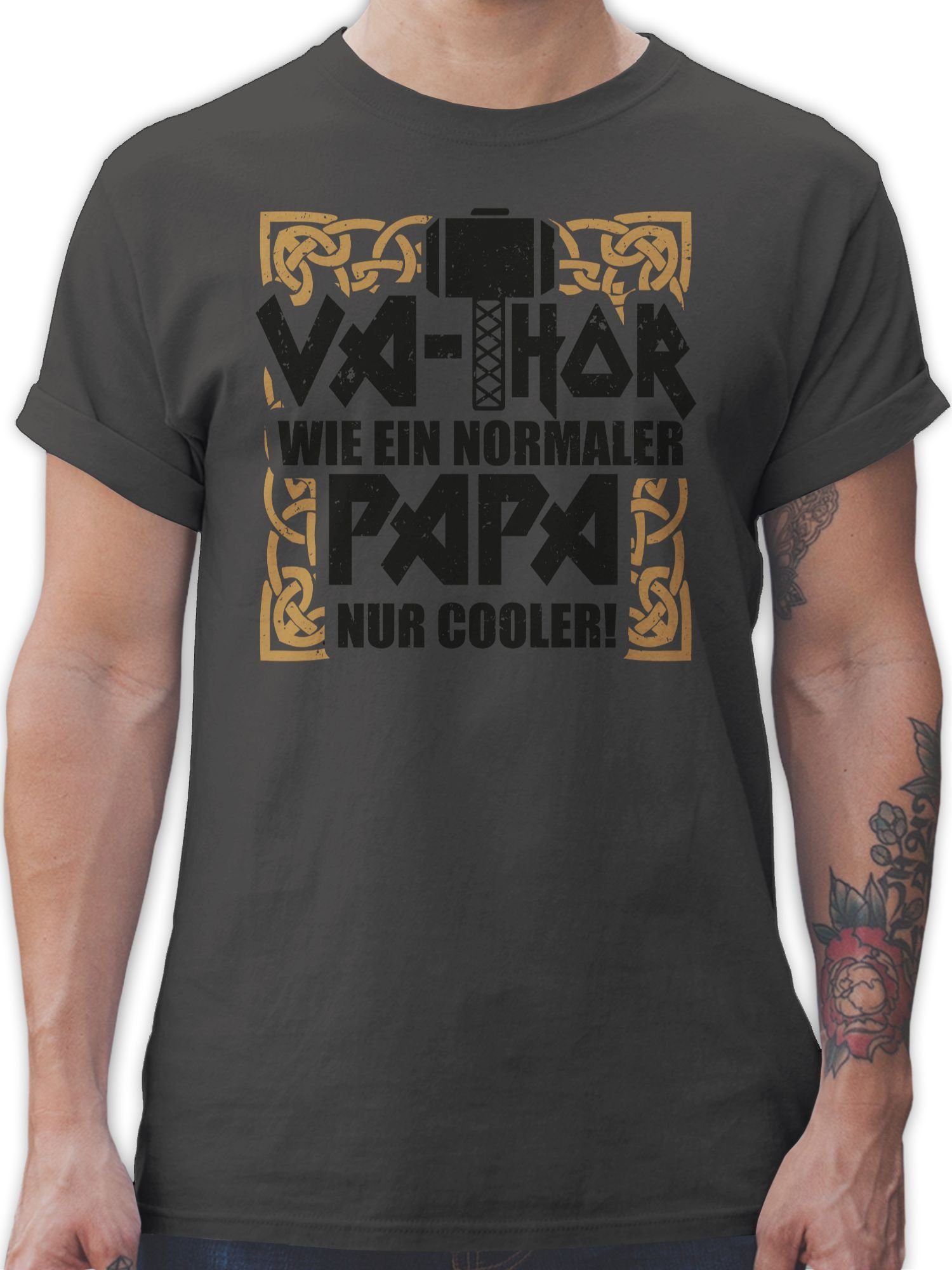 Shirtracer T-Shirt Va-Thor wie Dunkelgrau cooler! ein 1 Vatertag nur Papa für Papa normaler - schwarz/braun Geschenk