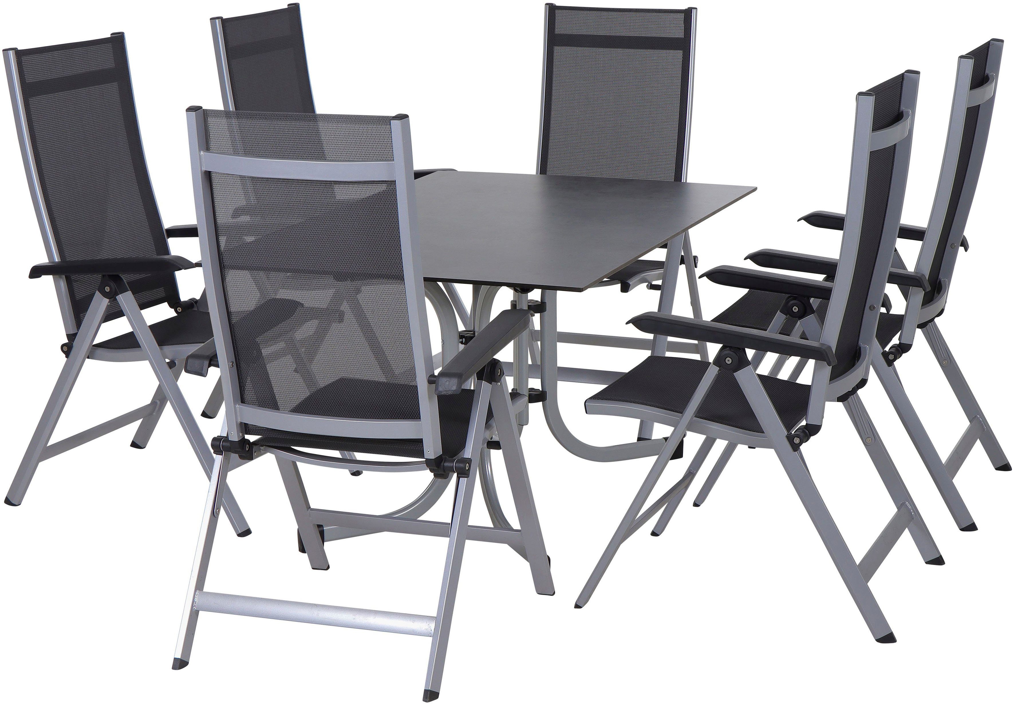 Siena Garden 1 7-tlg), silber bestehend Garten-Essgruppe (Set, Tisch, Sesseln Tesoro pulverbeschichtet Tischgestell und in Stahl aus aus Sola, / 6