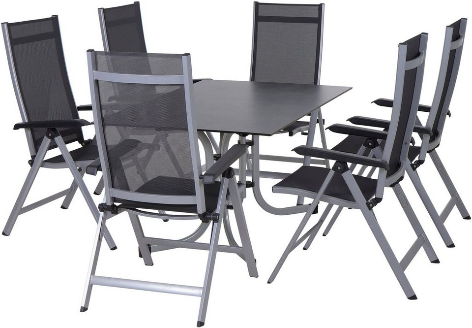Siena Garden Garten-Essgruppe Tesoro / Sola, (Set, 7-tlg), bestehend aus 6  Sesseln und 1 Tisch, Tischgestell aus Stahl pulverbeschichtet in silber