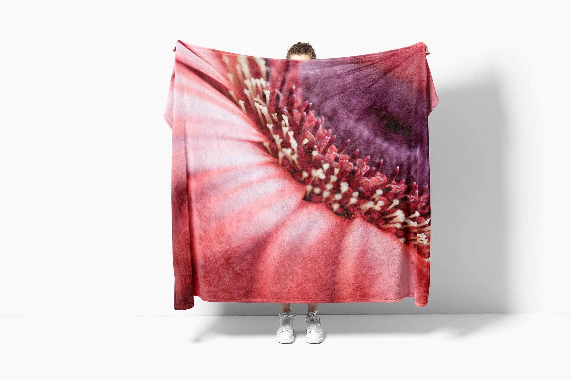 Sinus Art Handtücher Handtuch Strandhandtuch Kuscheldecke Blume mit Baumwolle-Polyester-Mix Fotomotiv Saunatuch Handtuch Blüte Rote N, (1-St)