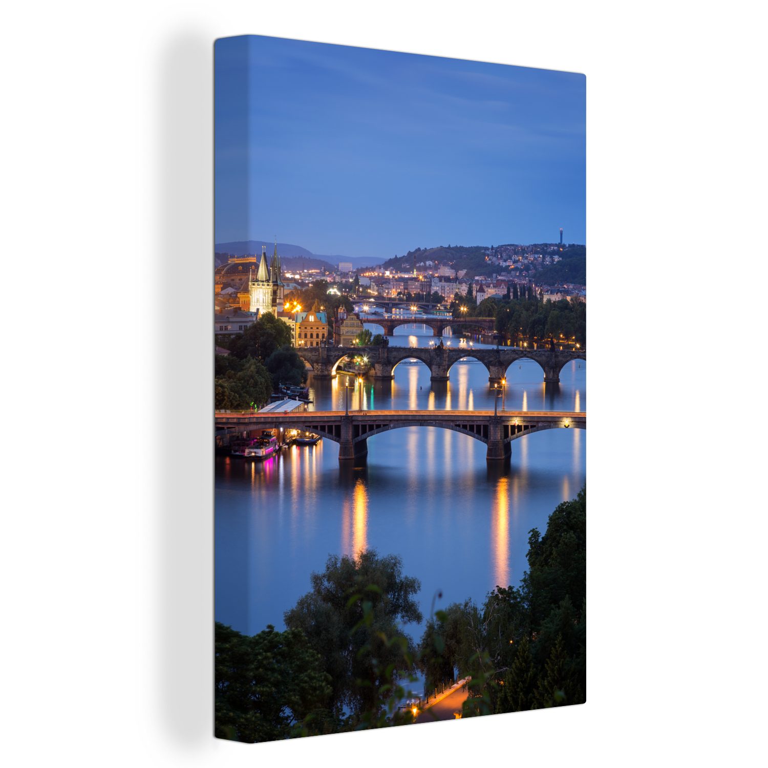 OneMillionCanvasses® Leinwandbild Prag - Wasser - Brücke, (1 St), Leinwandbild fertig bespannt inkl. Zackenaufhänger, Gemälde, 20x30 cm