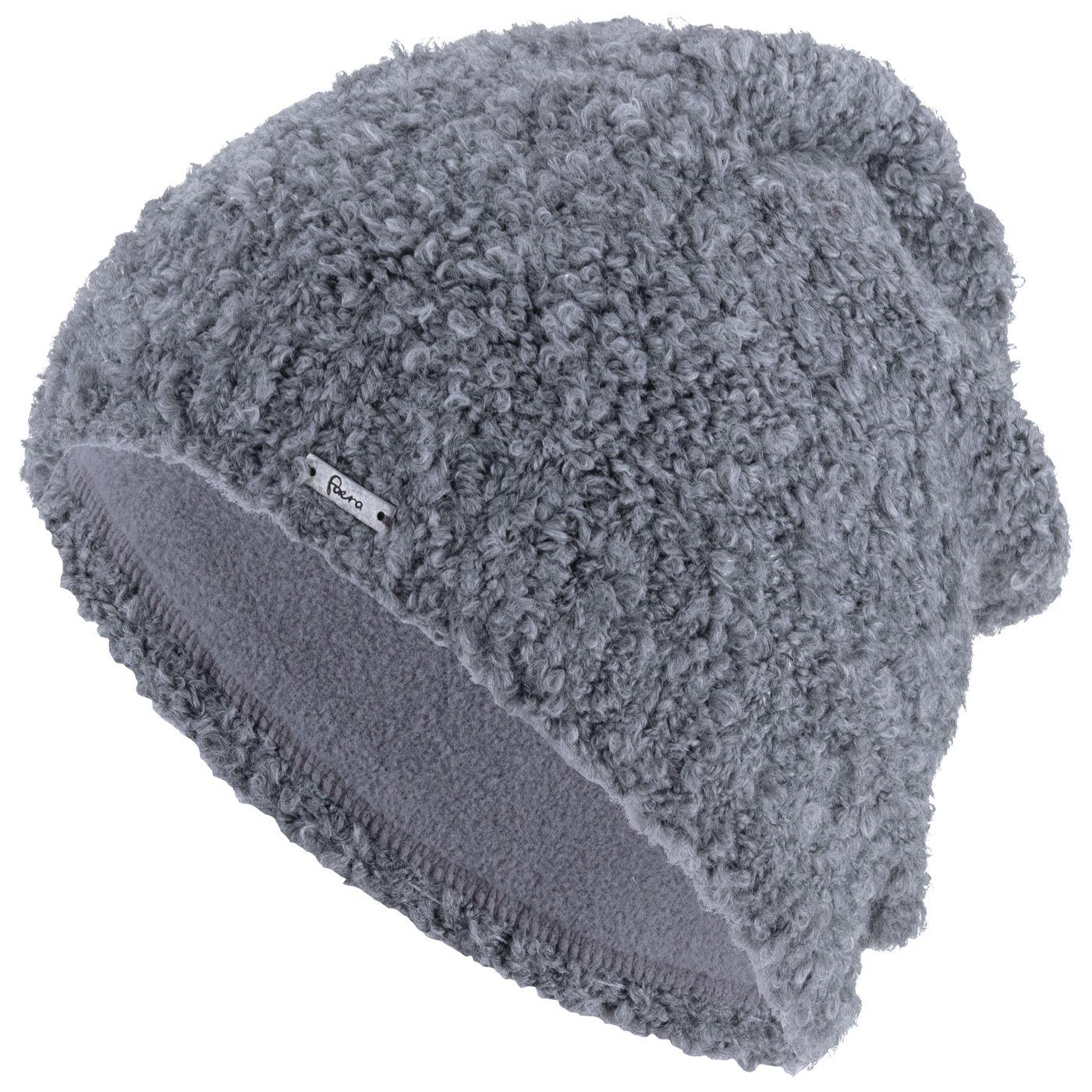 Faera Strickmütze (1-St) Damen Wintermütze gefüttert Grobstrick Fleecefutter Beanie grau