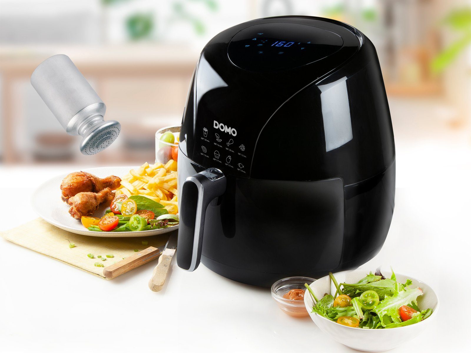 Domo Heißluftfritteuse, 2000 W, große XXL 5,5Ltr. Fritteuse Pommes frittieren ohne Öl, mit Salzstreuer