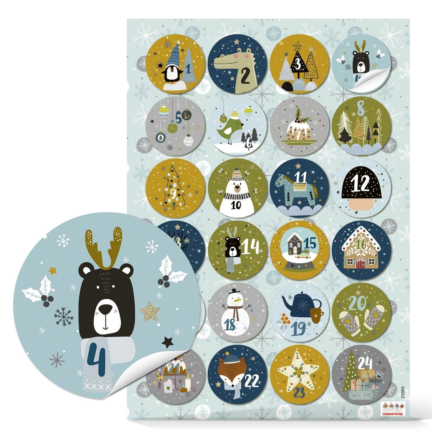 Aufkleber Adventskalender Zahlen Aufkleber für Kinder bunte Tiere Sticker Ø 4 cm