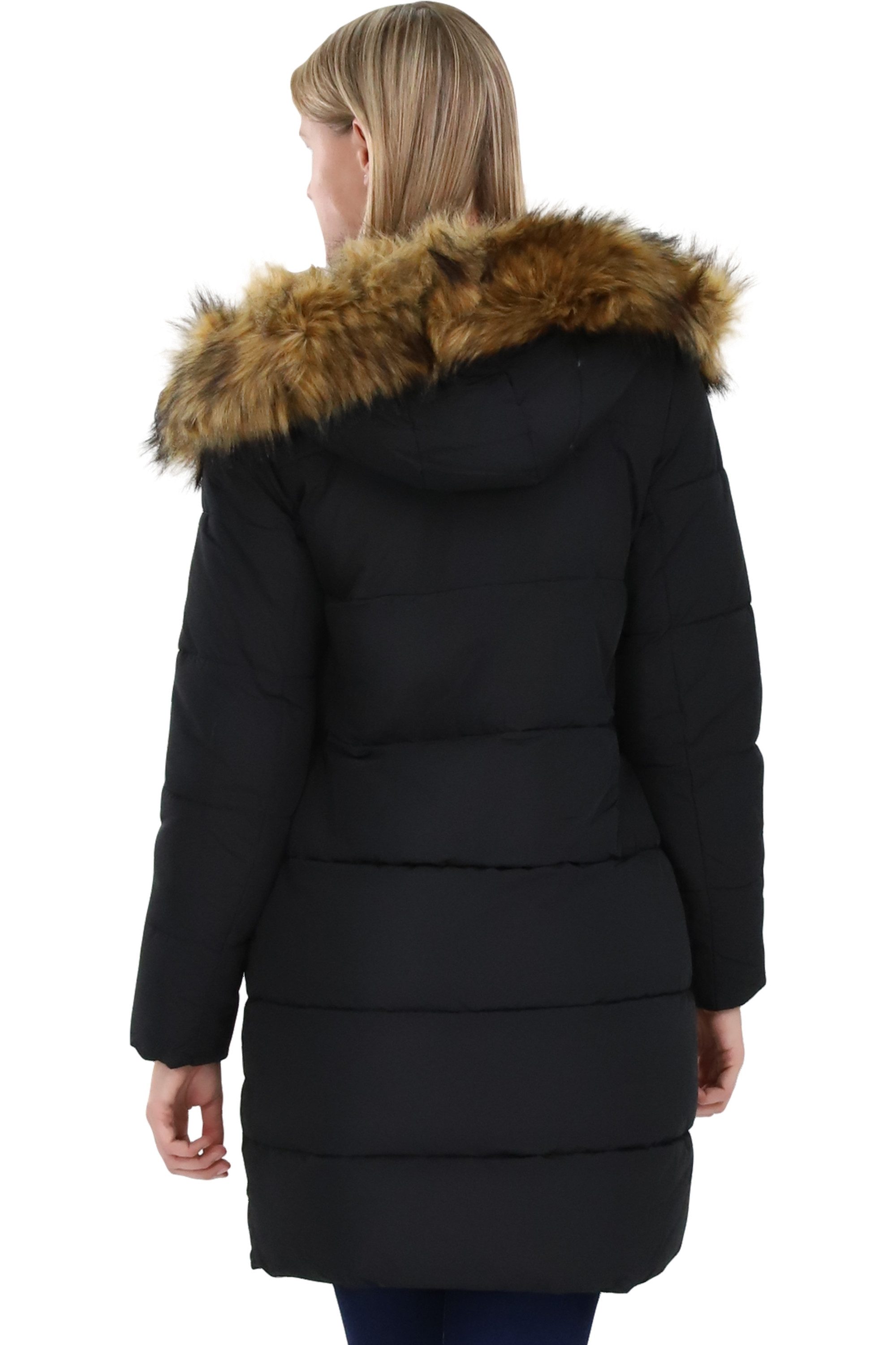 malito more than fashion Steppjacke malito Damen Steppmantel, wattierter Wintermantel, Jacke mit Kapuze gefütterte Winterjacke mit Kunstfell Kapuze