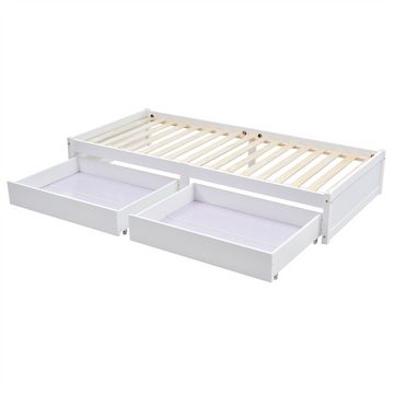 XDeer Massivholzbett Kinderbett Massivholzbett 90X200 mit 2 Schubladen, Lattenrost Modernes Einzelbett aus Holz mit Bettkasten weiß