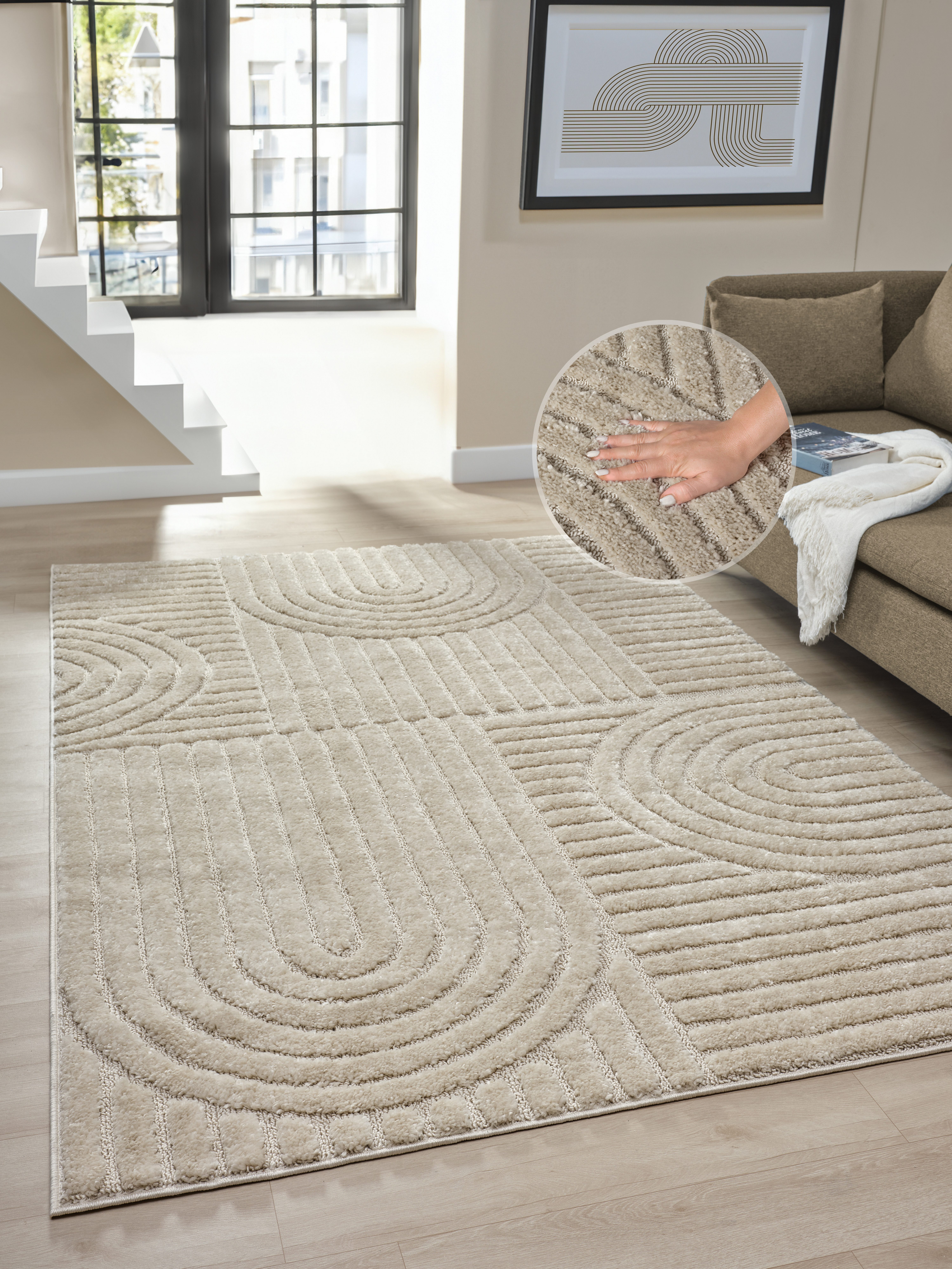 OTTO home Teppich Jonne, rechteckig, Höhe: 20 mm, Boho Design, 3D Optik, Scandi, Wohnzimmer, Schlafzimmer