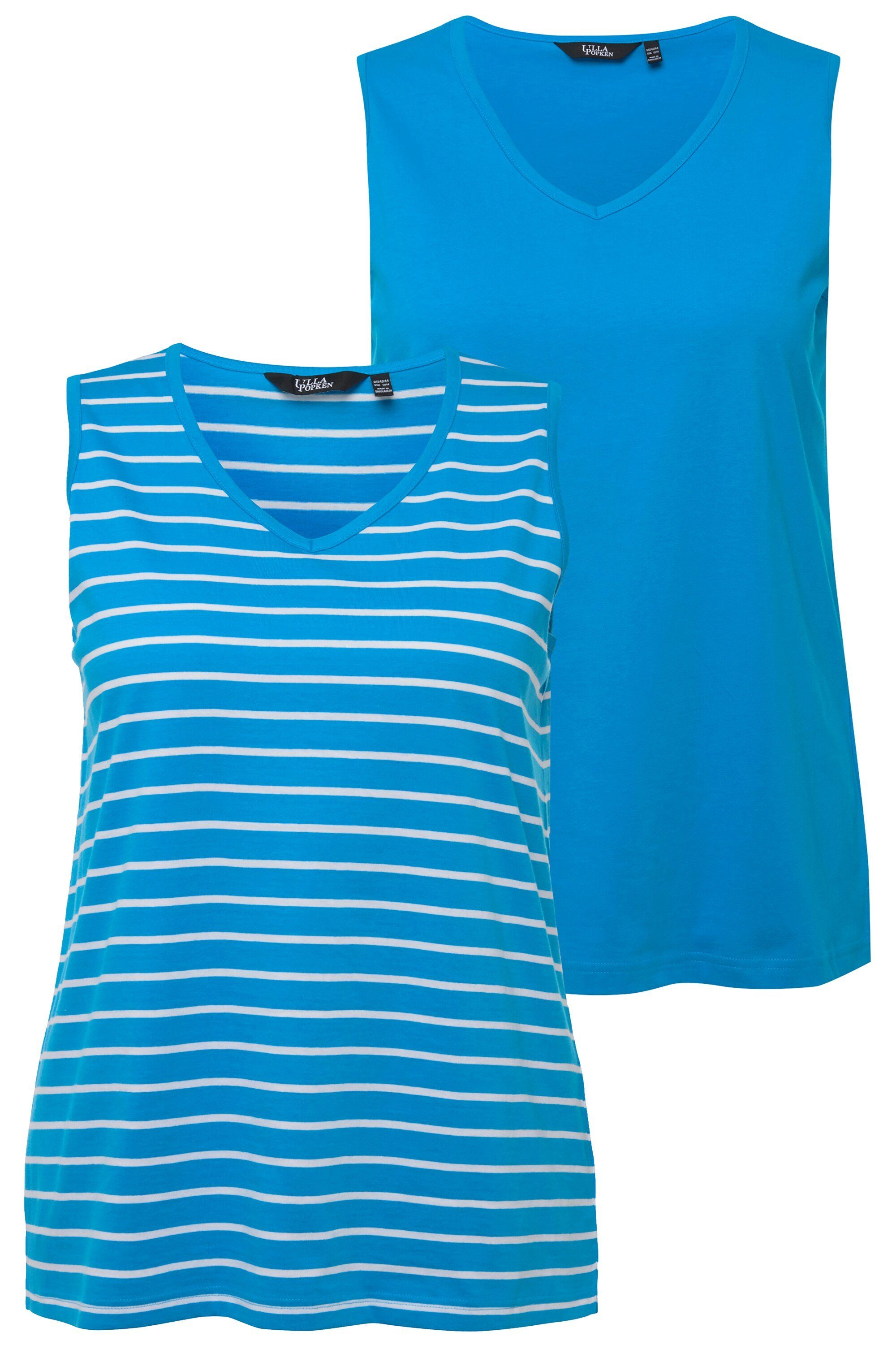 Ulla Popken Longtop Top 2er-Pack Ringel/uni V-Ausschnitt ärmellos (2-tlg)