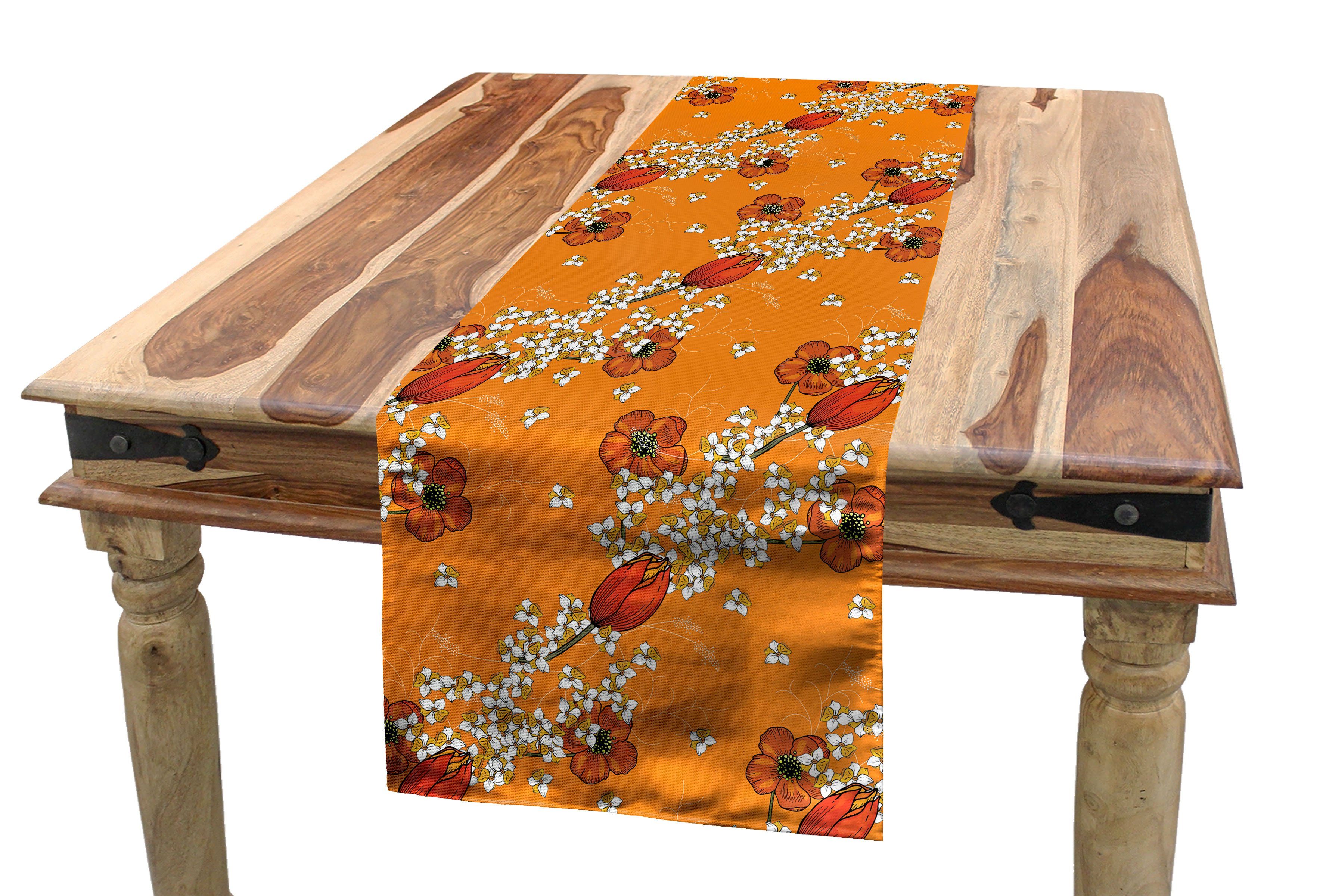 in Blüten Tischläufer, Abakuhaus Rechteckiger Dekorativer Esszimmer Tischläufer Floral Küche Tangerine-Töne