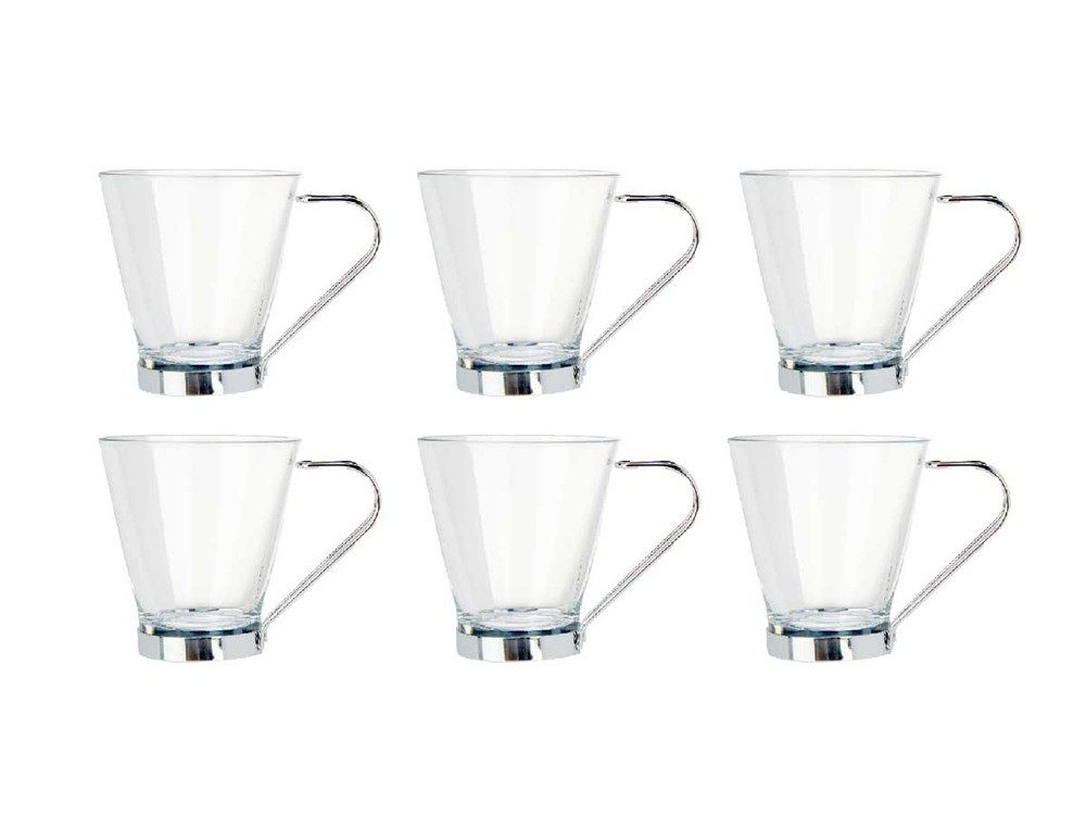 emeco Latte-Macchiato-Tasse 6 Latte Macchiato Gläser 140ml Kaffeegläser Teeglas mit Metal Henkel, Glas