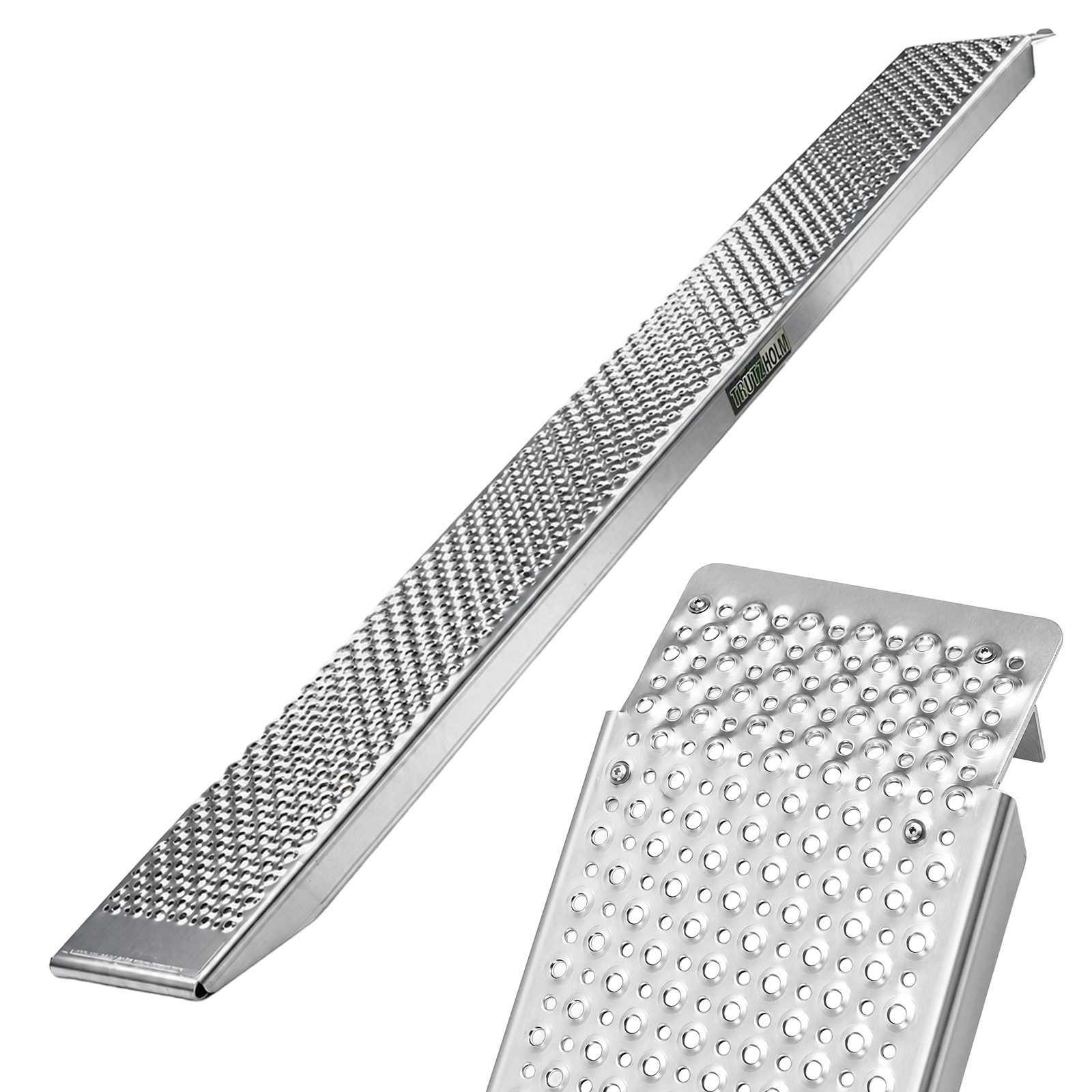 TRUTZHOLM Auffahrrampe Länge 250 cm Traglast 500 kg Breite 26 cm Aluminium Oberfläche gelocht (Stück, 1-St., Inkl. Winkelblech), Extralange Bauweise, rutschfeste Oberfläche, hohe Belastbarkeit