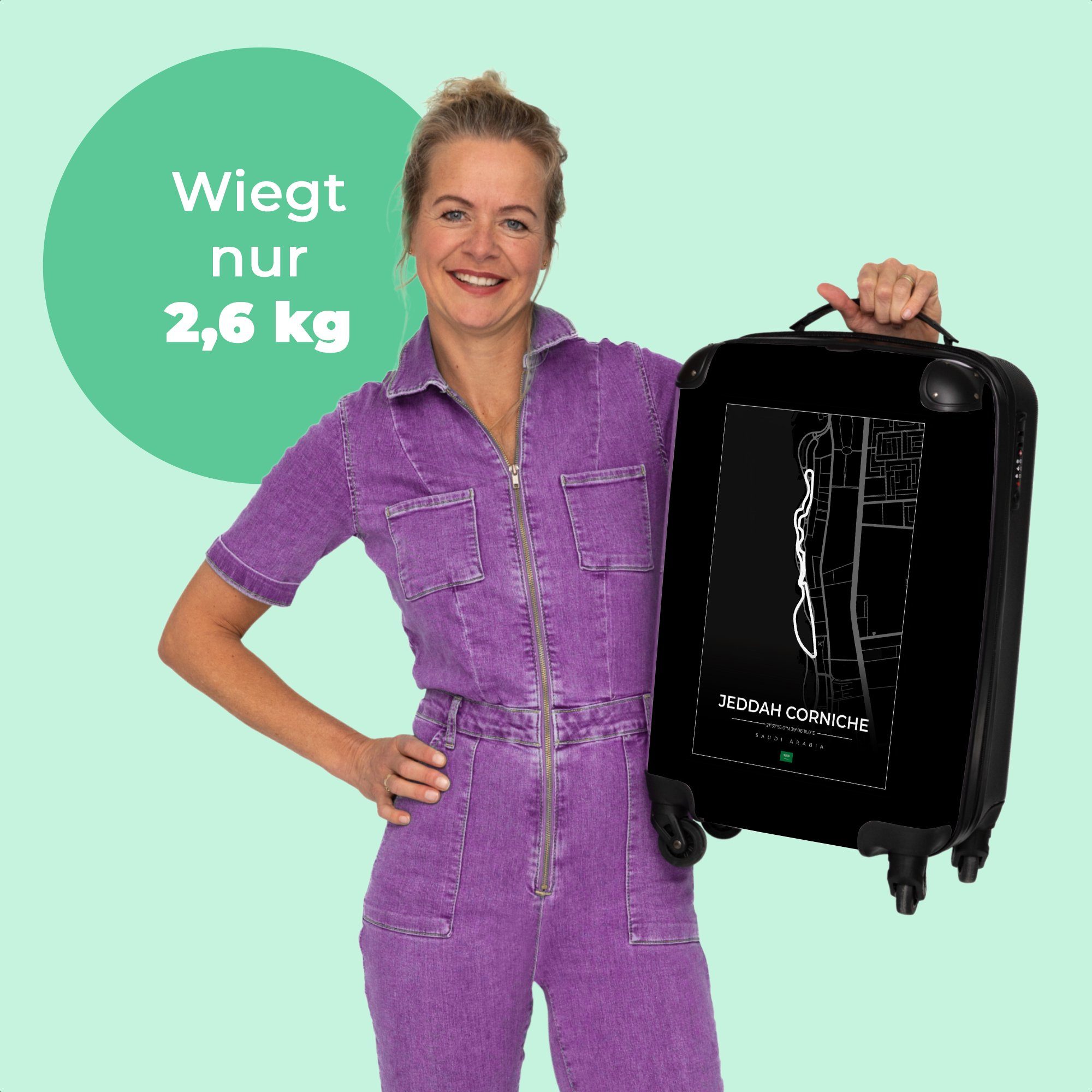 - Rollkoffer - - 1 Kleine - 4 Rollen, Handgepäck NoBoringSuitcases.com© Jeddah Trolley Formel Rollen Cabin 55x35x20cm 4 Reisekoffer Corniche Handgepäckkoffer Schwarz Rennstrecke und weiß, mit