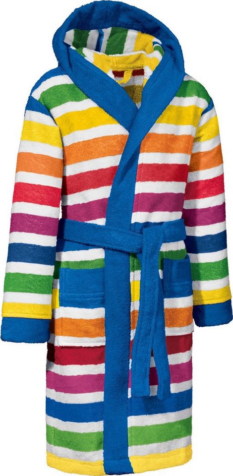 Erwin Müller Kinderbademantel Kinder-Bademantel mit Kapuze, Rückenlänge: 67 cm, Frottier, mit Kapuze/mit Aufsatztasche:, default, Walk-Frottier Streifen