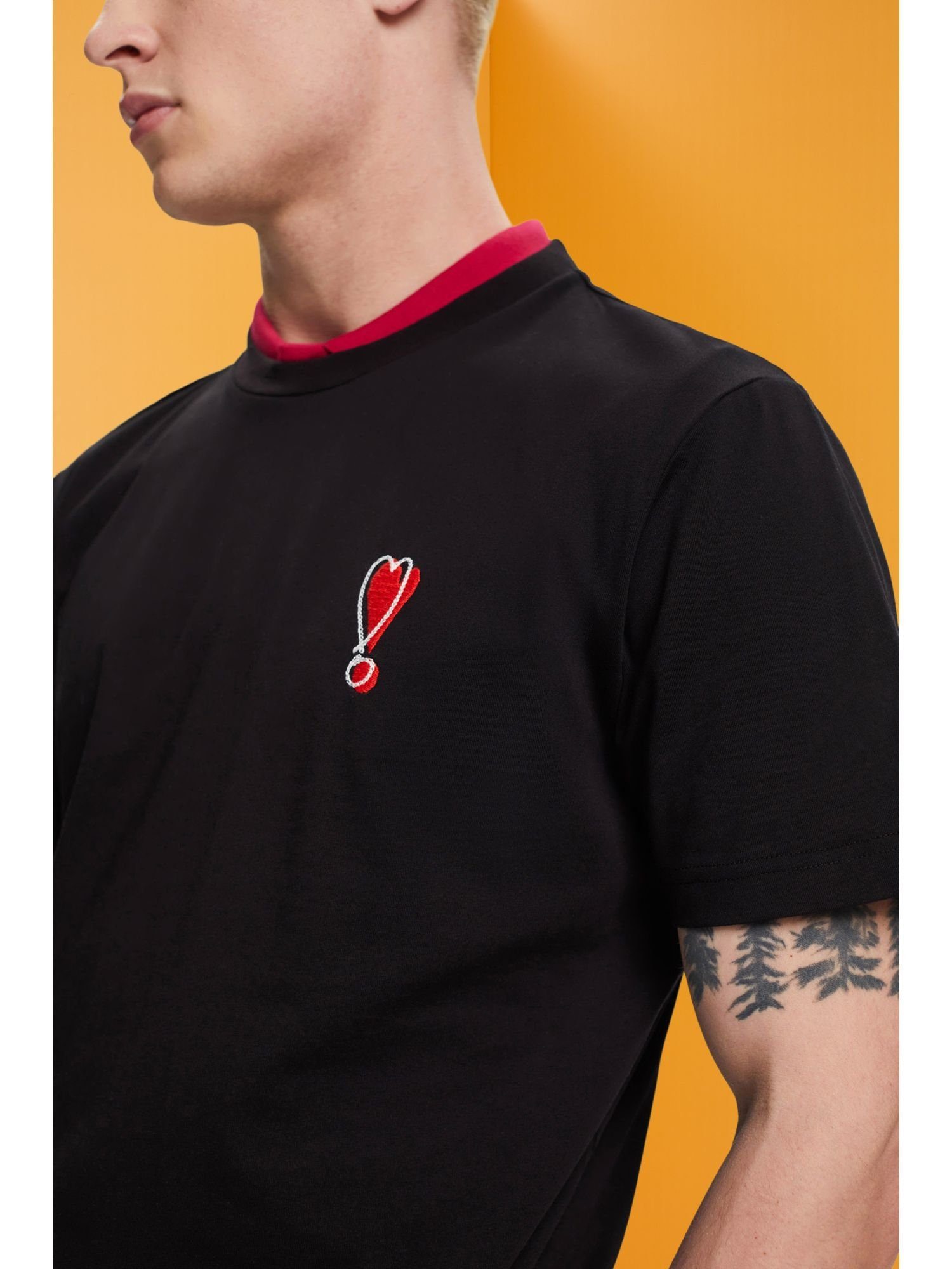 mit aus nachhaltiger Esprit Herzmotiv (1-tlg) BLACK T-Shirt T-Shirt Baumwolle