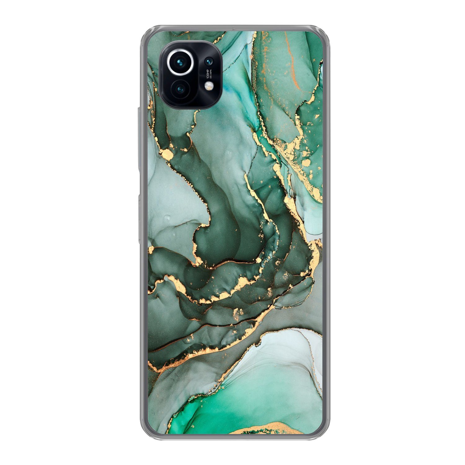 MuchoWow Handyhülle für Xiaomi Mi 11 Gold - Marmor - Grün - Luxus - Marmoroptik - Grau, Phone Case, Silikon, Schutzhülle Dünn