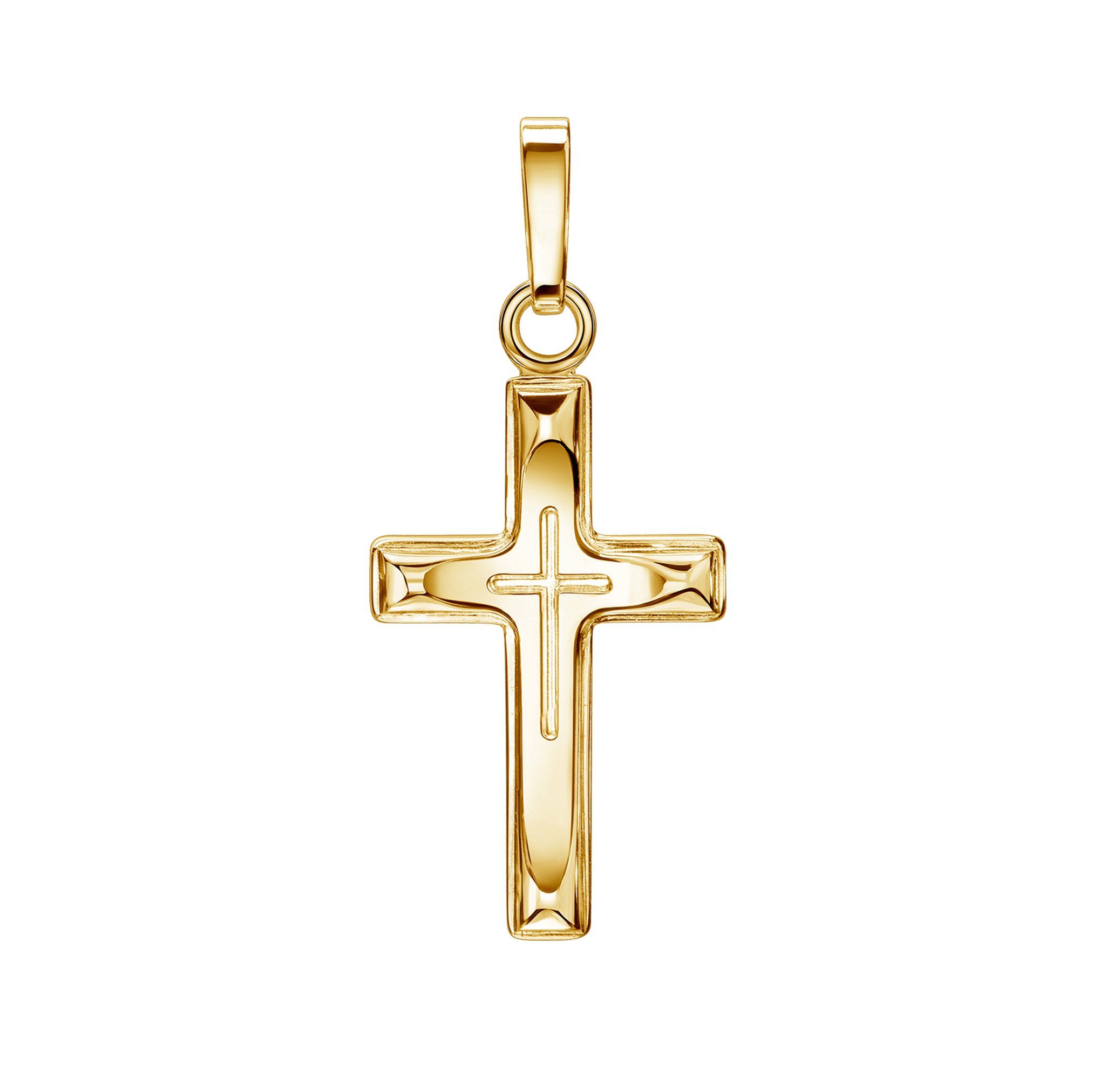 Kettenanhänger Taufkreuz Kreuz in Kreuz Anhänger 750 Gold
