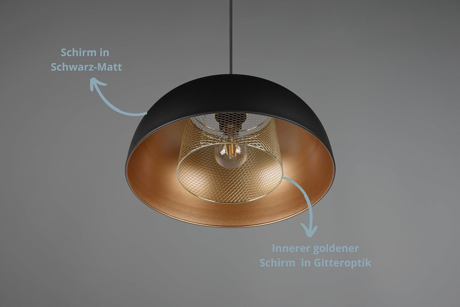 lightling Pendelleuchte Pancho, ohne Leuchtmittel, moderne Pendellampe mit Innenschirm in Goldoptik