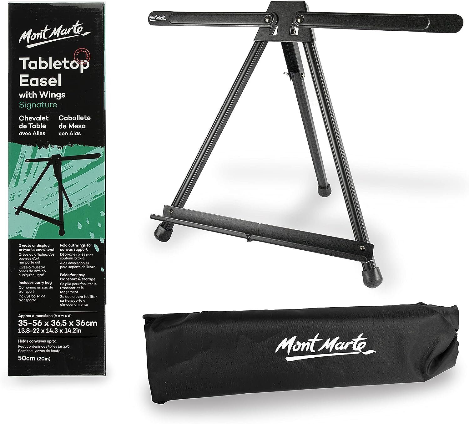 Mont Marte Tischstaffelei Aluminium – 56 cm Höhe – Ideal für Leinwände und Keilrahmen bis 50 cm, Perfekt für Ateliers, Veranstaltungen und Events