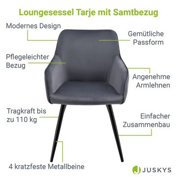Juskys Loungesessel Tarje 2er Set Dunkelgrau, Samtbezug, weiche Polsterung, kratzfesten Metallbeinen