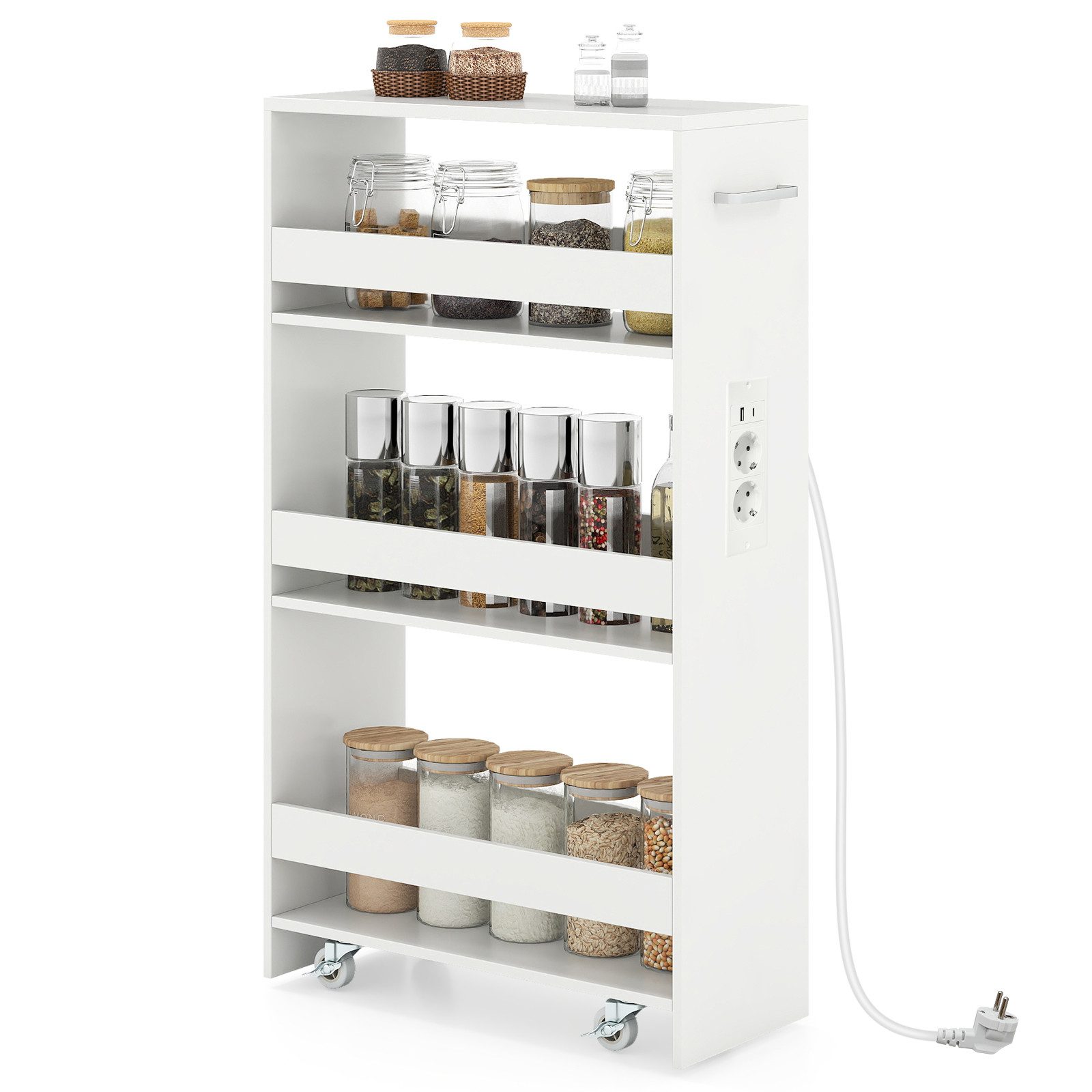 COSTWAY Küchenwagen, Nischenwagen 20cm breit schmal mit Ladestation Holz