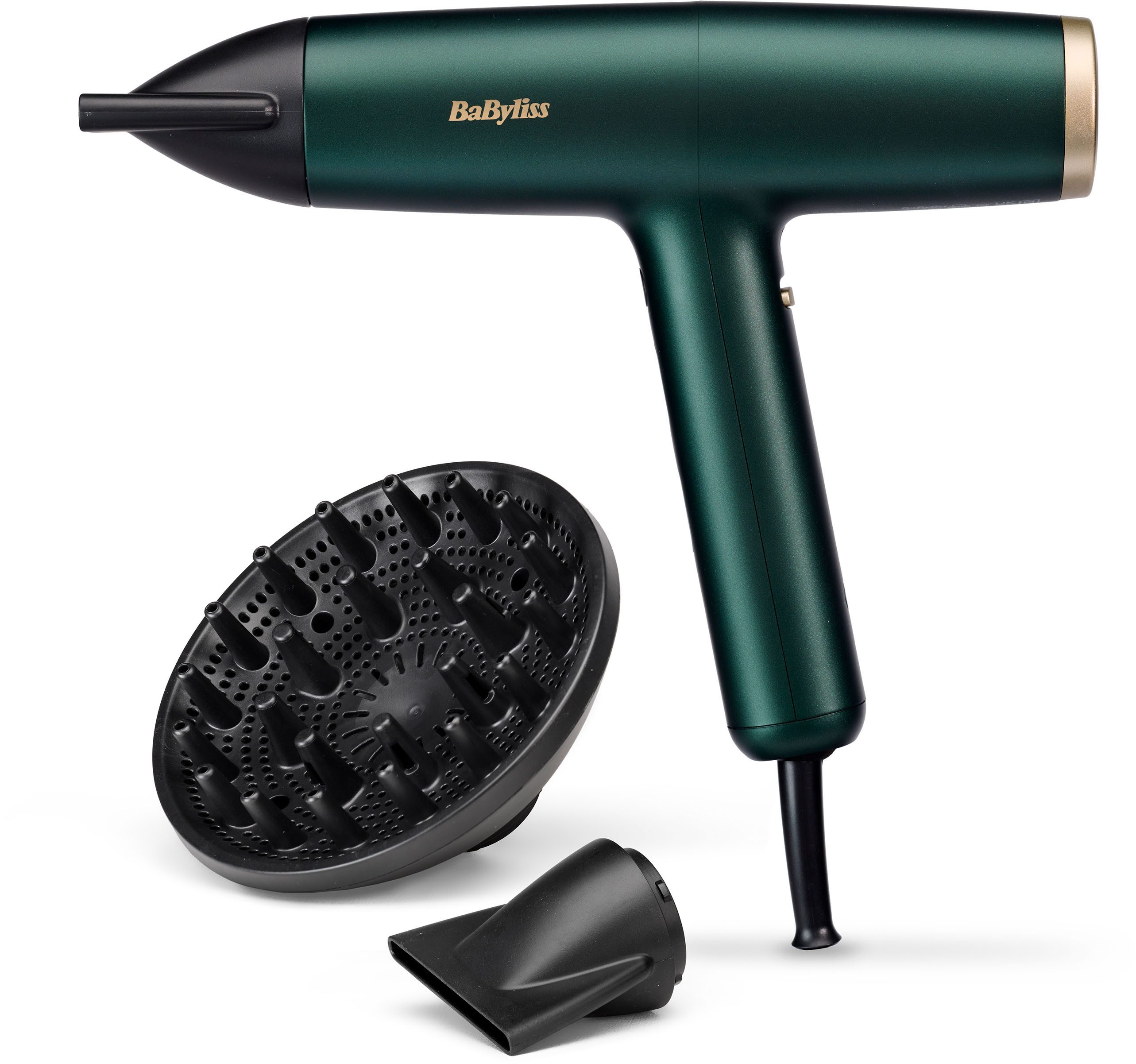 BaByliss Haartrockner BaByliss Air Power Pro Profi-Haartrockner, D6555DE, 1600 W, Hochgeschwindigkeits-Digitalmotor, Leicht, Föhn mit 3 Aufsätzen