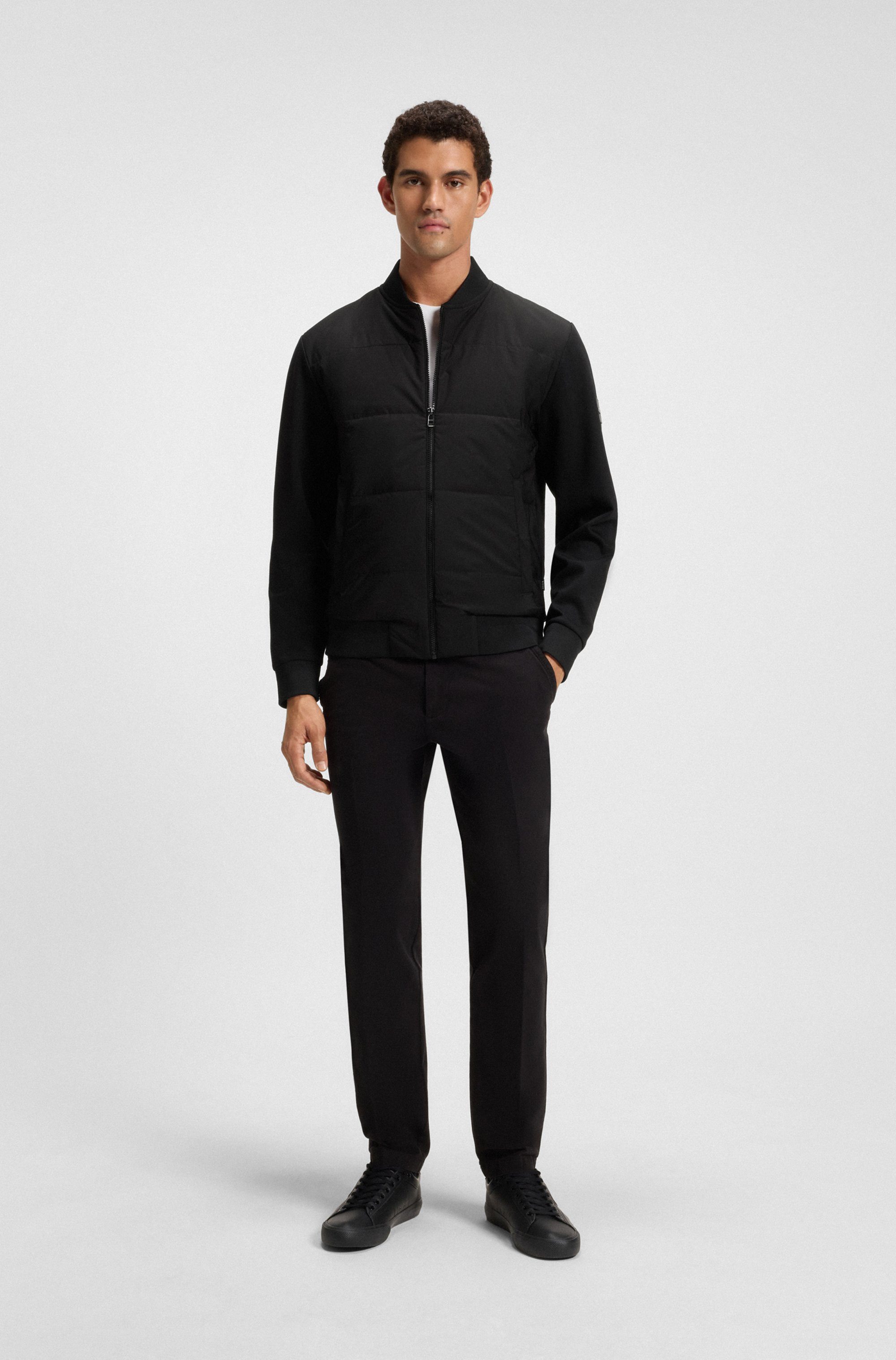 BOSS Sweatjacke Stehkragen, wattierte Vorderseite, Regular Fit