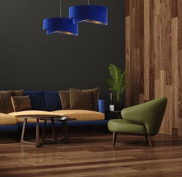 Licht-Erlebnisse Pendelleuchte MADAN, ohne Leuchtmittel, Wohnzimmer in Weiß Kobaltblau Gold E27 D: 50 cm Modern Metall Stoff