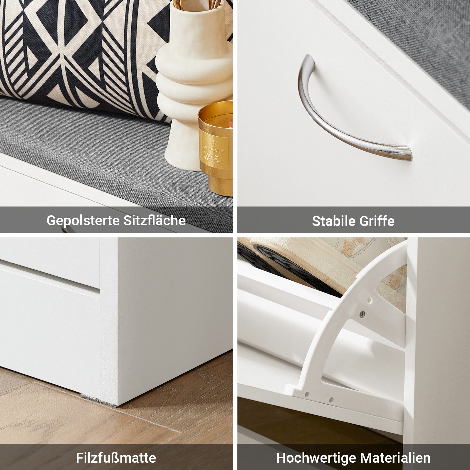SoBuy Schuhbank FSR16, mit Sitzkissen Schuhregal Schuhkipper mit 1 Klappe Sitzbank – Bild 4 von 5