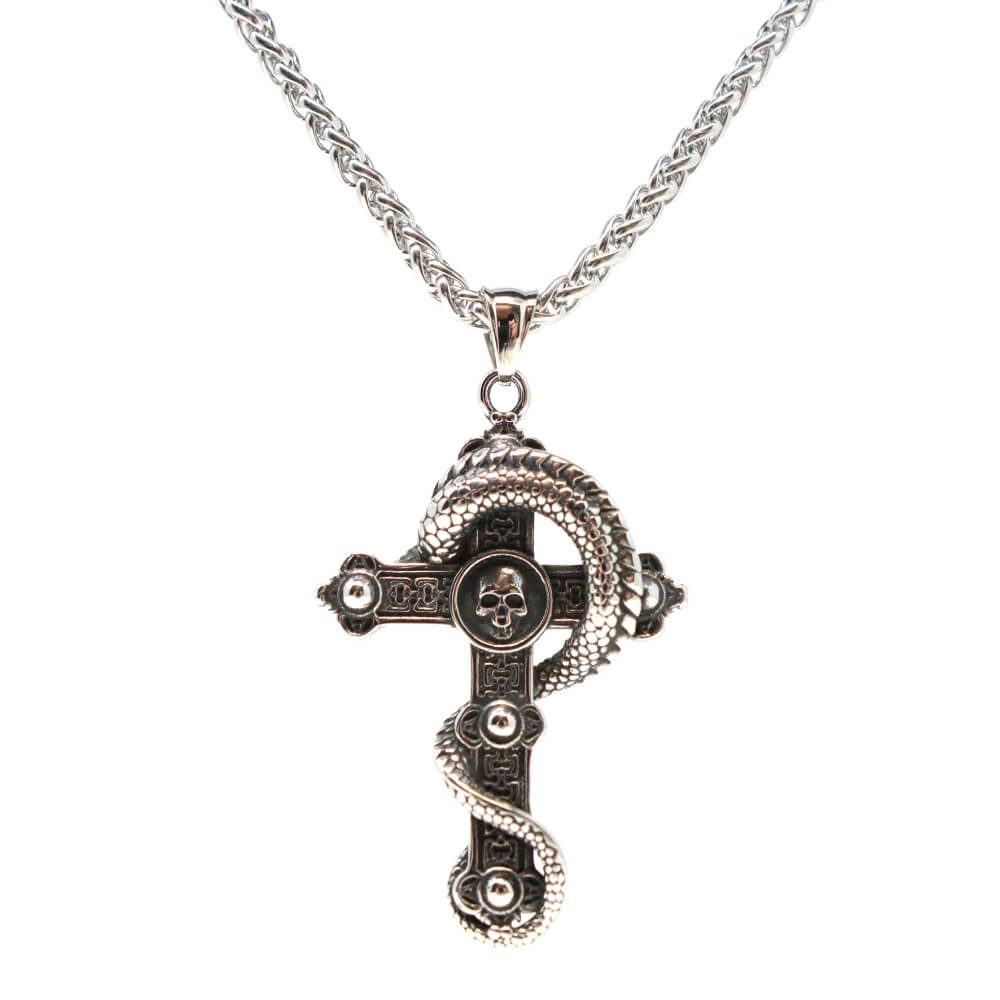 Kette mit Anhänger Lederkette Edelstahlkette 316L DRACHENKREUZ