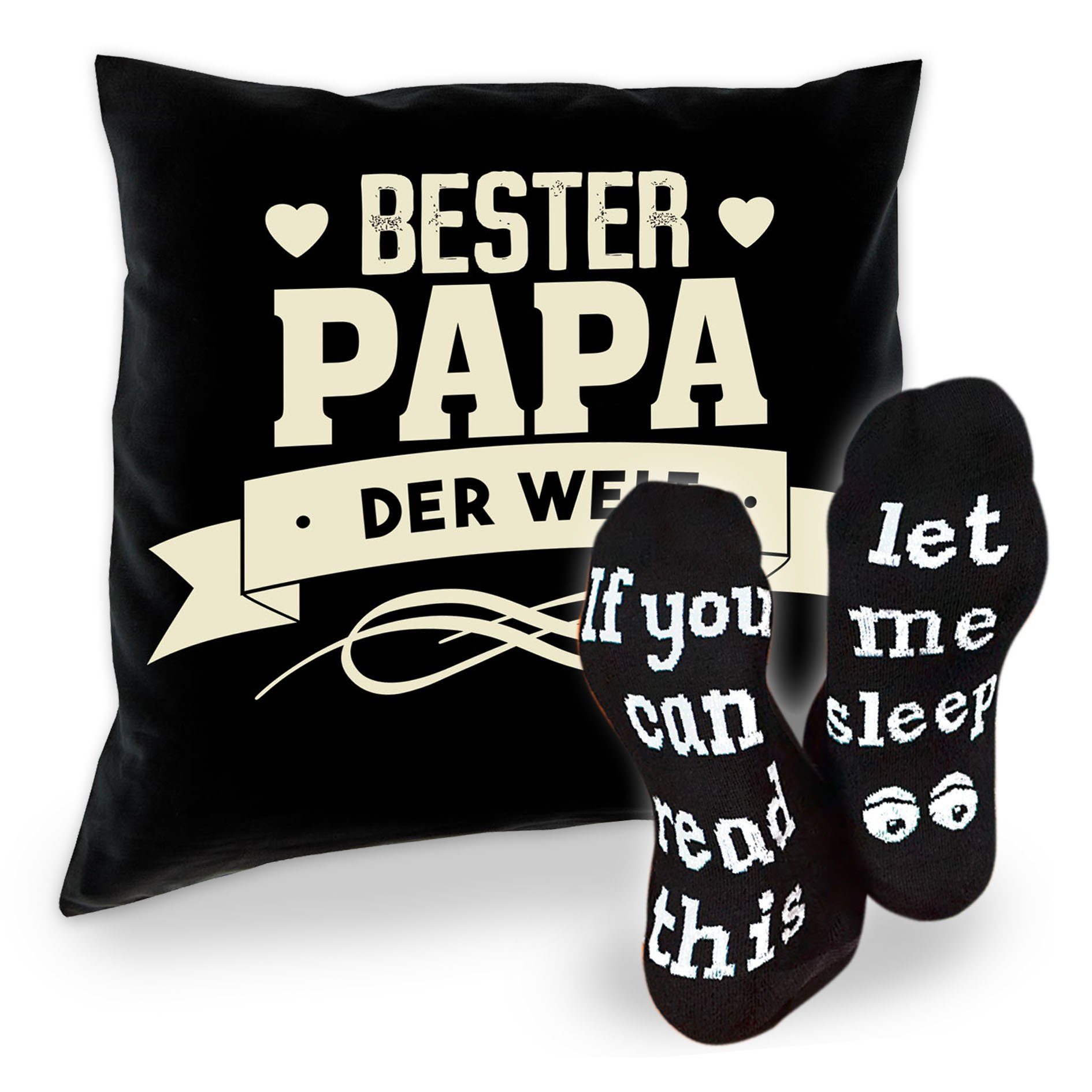 Soreso® Dekokissen Kissen Bester Papa der Welt & Sprüche Socken Sleep, Geschenke für Väter Geschenkidee schwarz