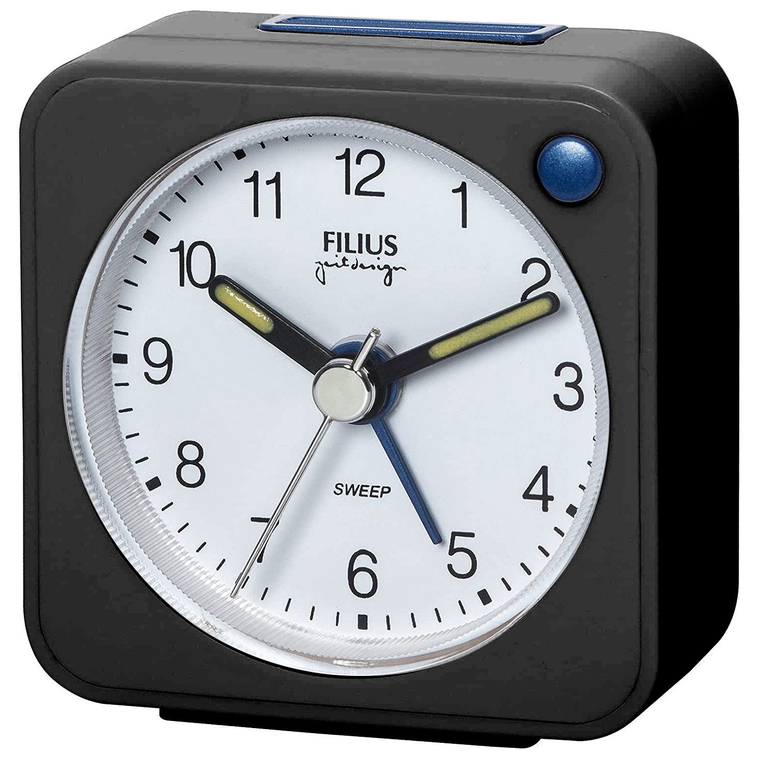 Filius Quarzwecker ohne Ticken Kleinformat 5,5 x 5,5 cm Schwarz
