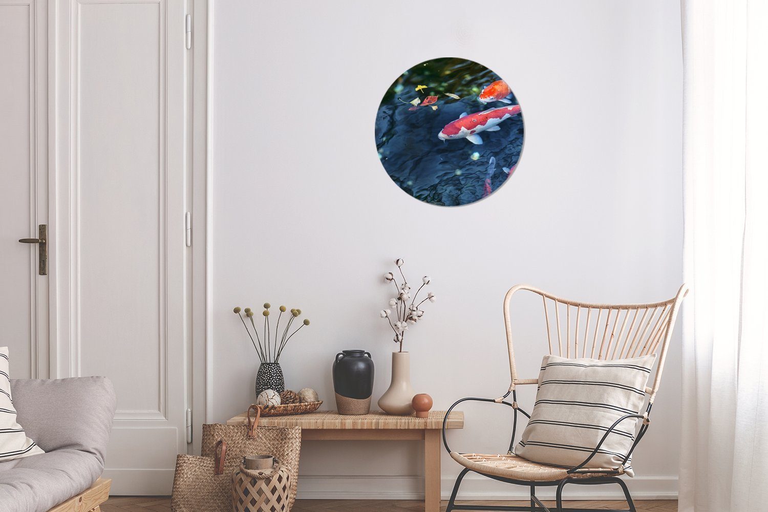 30x30 Wanddekoration (1 in Rundes Koi-Karpfen Kreis Teich, Forex, Wohnzimmer, Wandbild, MuchoWow Vier Gemälde St), einem cm
