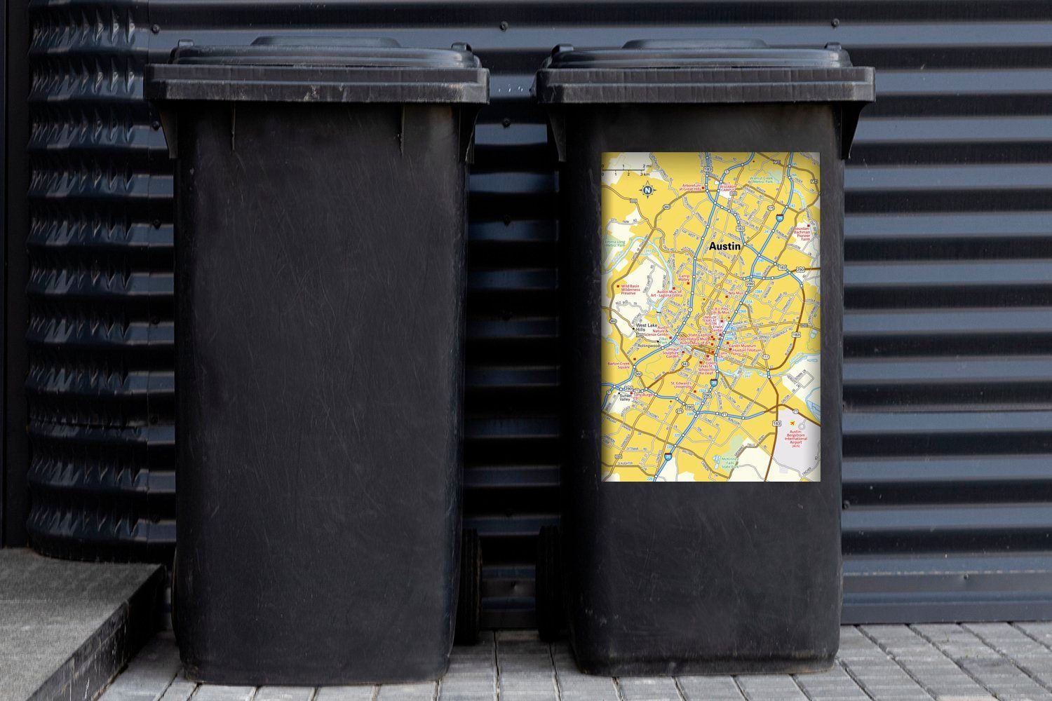 Austin Texas Mülltonne, von Mülleimer-aufkleber, (1 Illustration Karte Wandsticker einer MuchoWow Container, in St), Abfalbehälter Sticker,