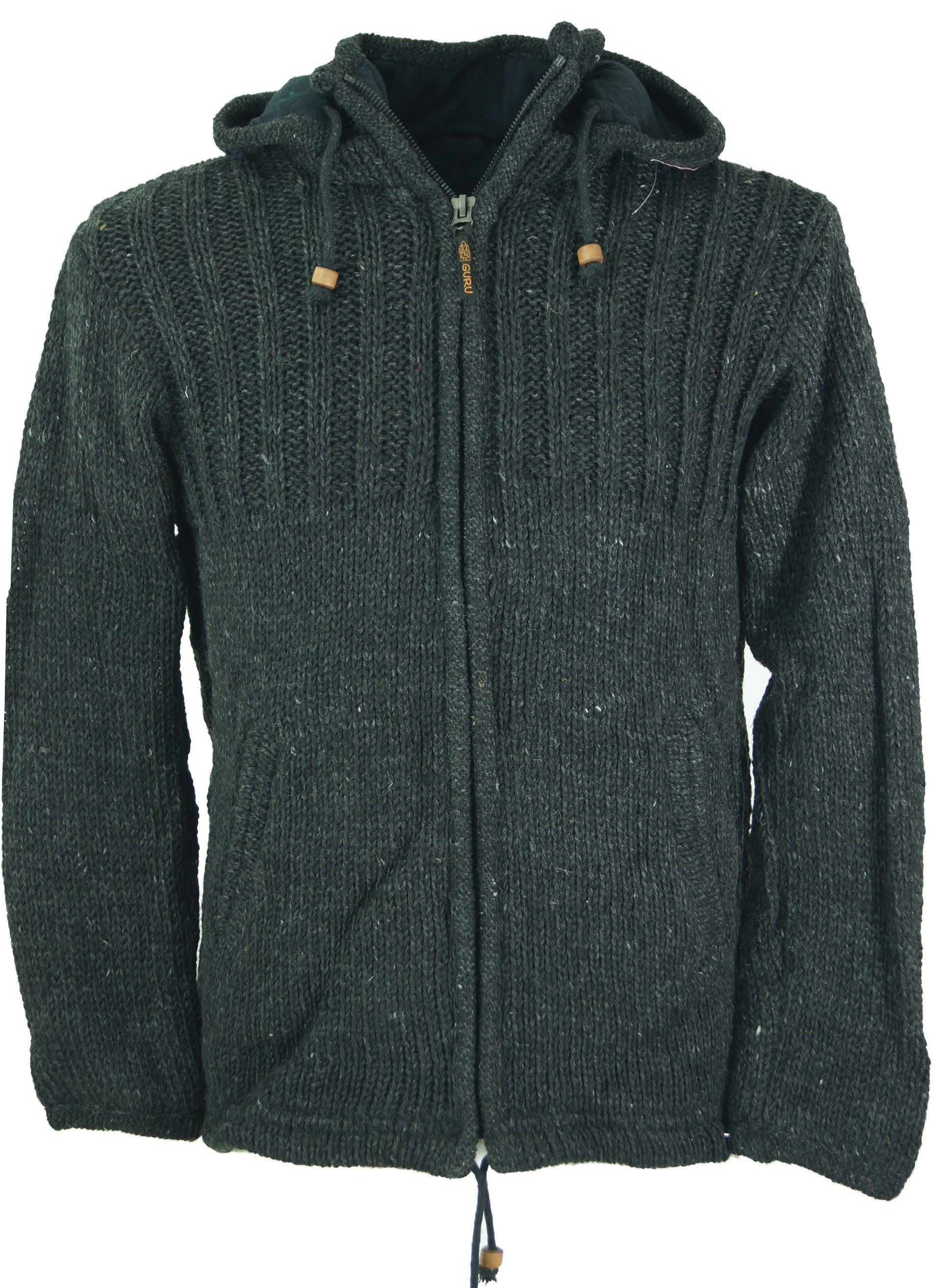 Guru-Shop Langjacke Kuschelige gefütterte Strickjacke, mellierte.. alternative Bekleidung