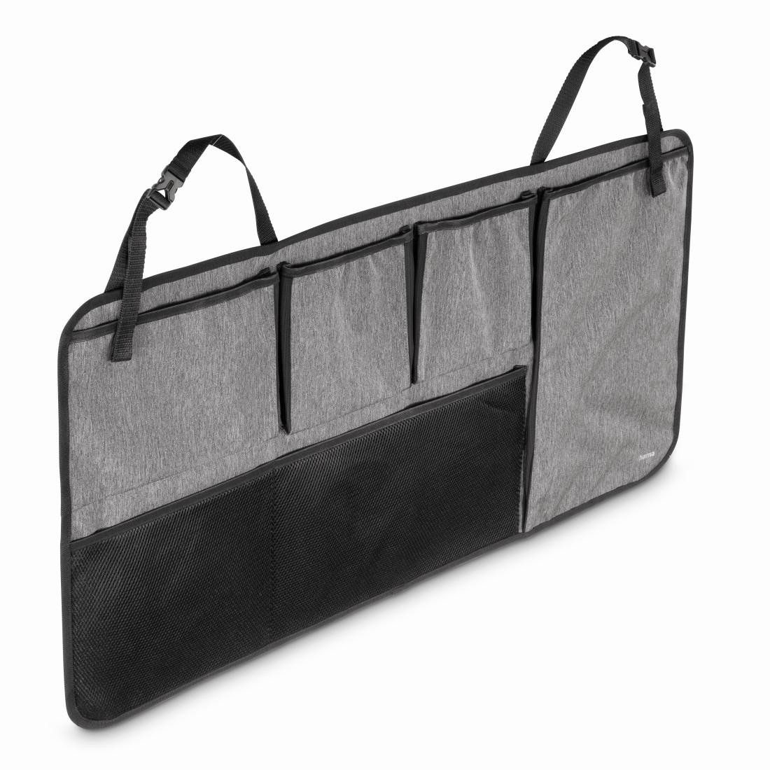 Hama Aufbewahrungstasche Auto Kofferraum Organizer für Rückwand groß, Schwarz Grau, 6 Fächer