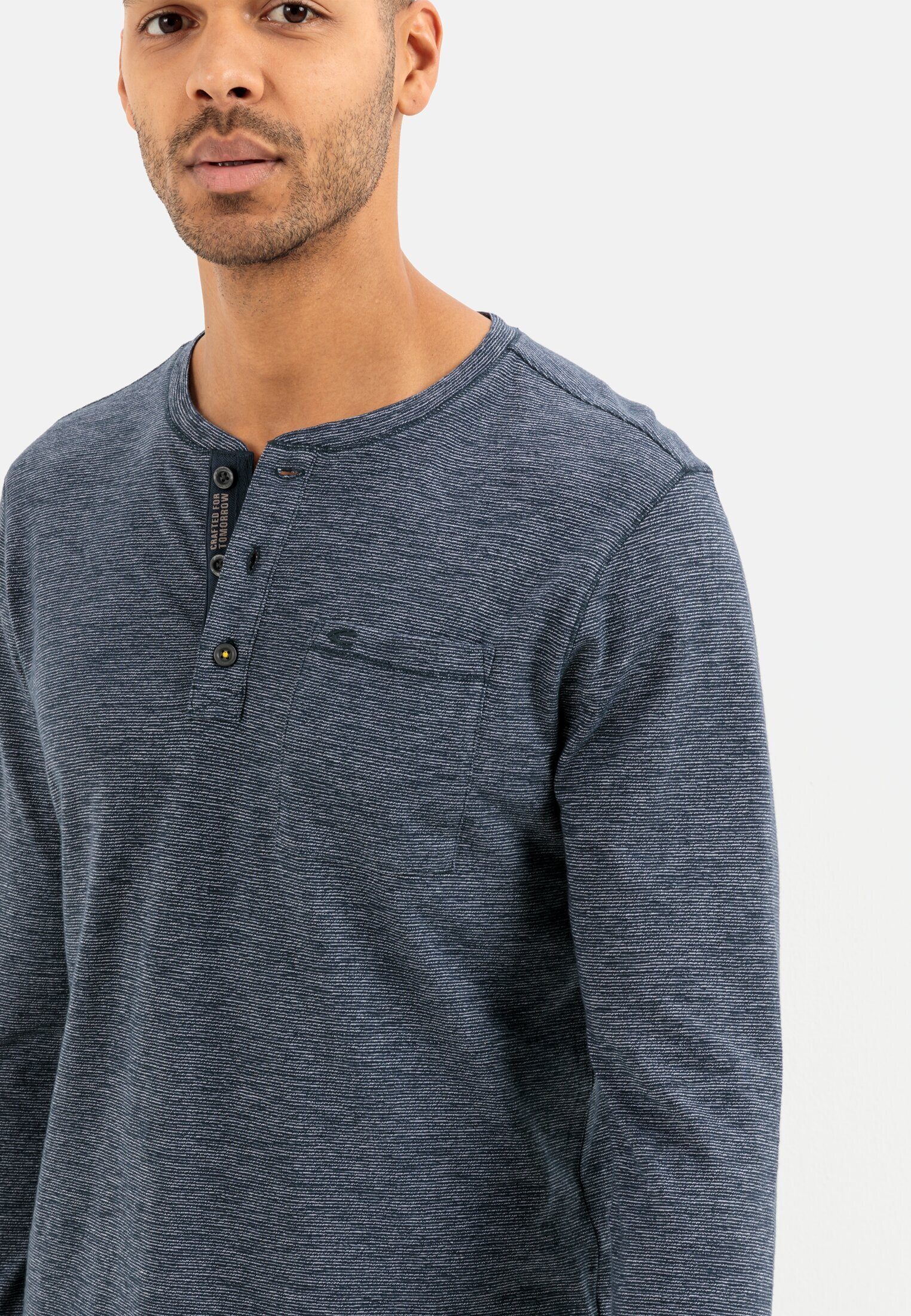 camel active Henleyshirt aus reiner Baumwolle Langarm Rundhals