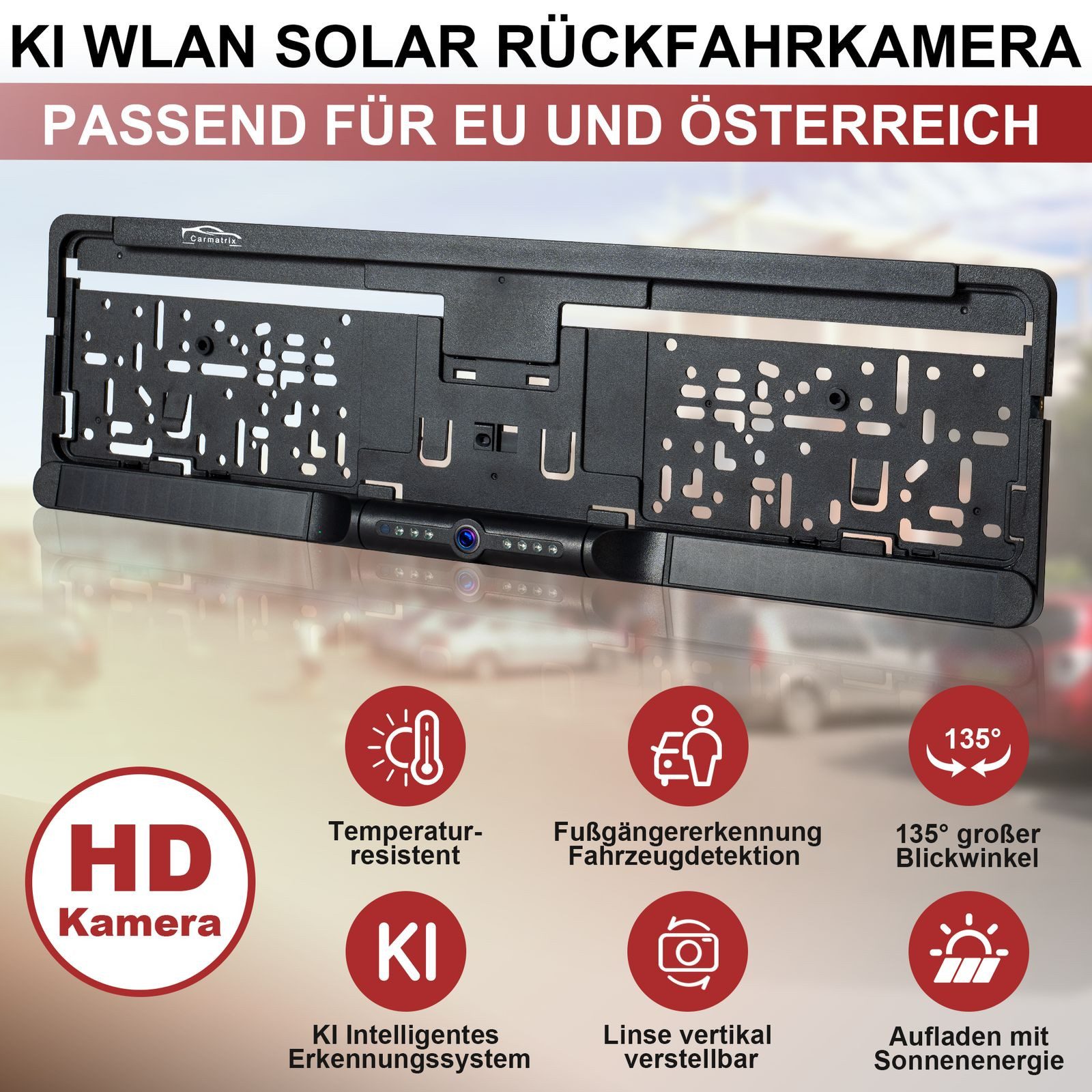 CARMATRIX D43E Solar WLAN KI Rückfahrsystem im Nummernschild Kennzeichenhalter Rückfahrkamera (Auto Solar WLAN Funk Rückfahrkamera im Nummernschild Kennzeichenh – Bild 2 von 5