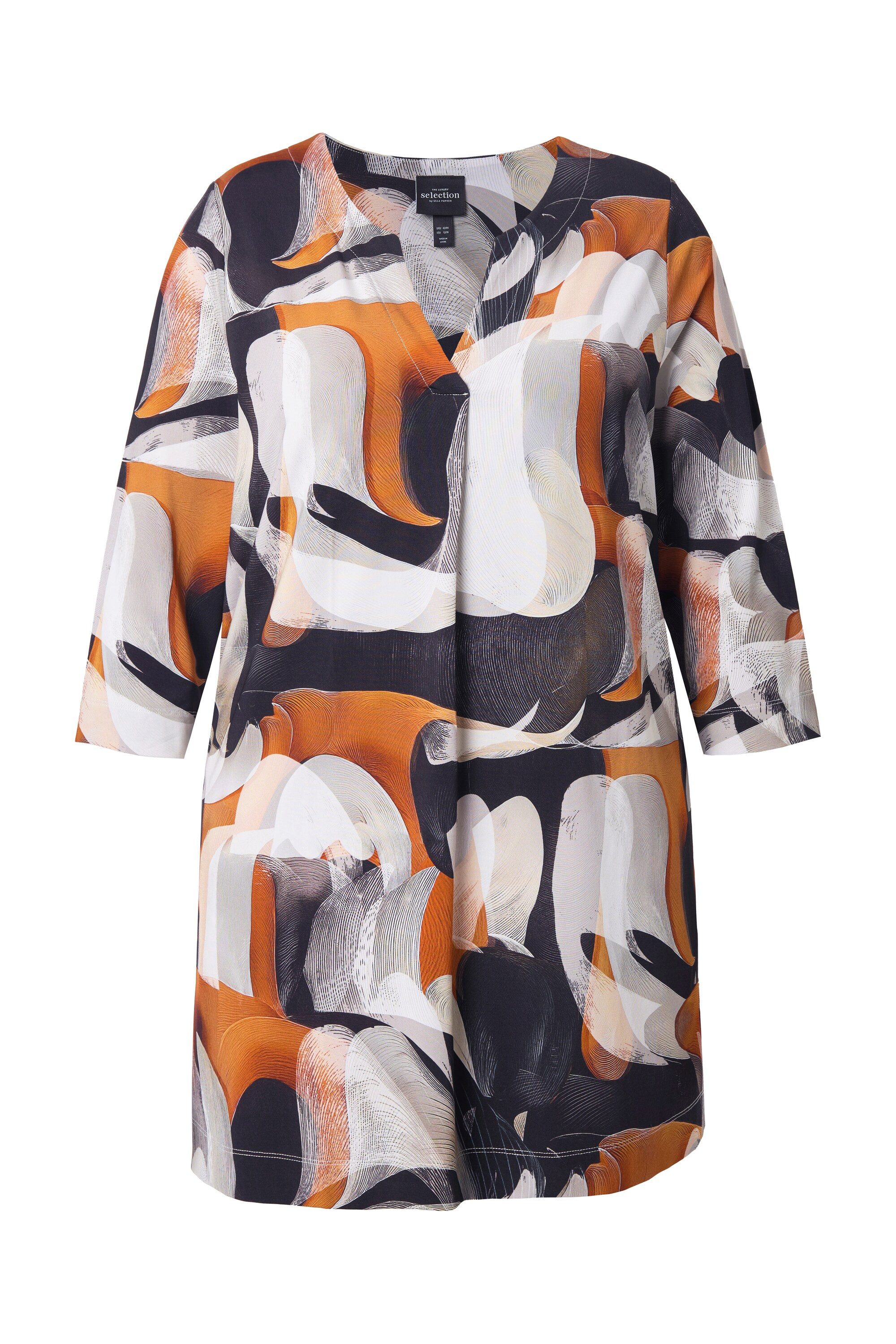 Ulla Popken Longshirt Slinky-Longshirt Tunika-Ausschnitt Zierfalte