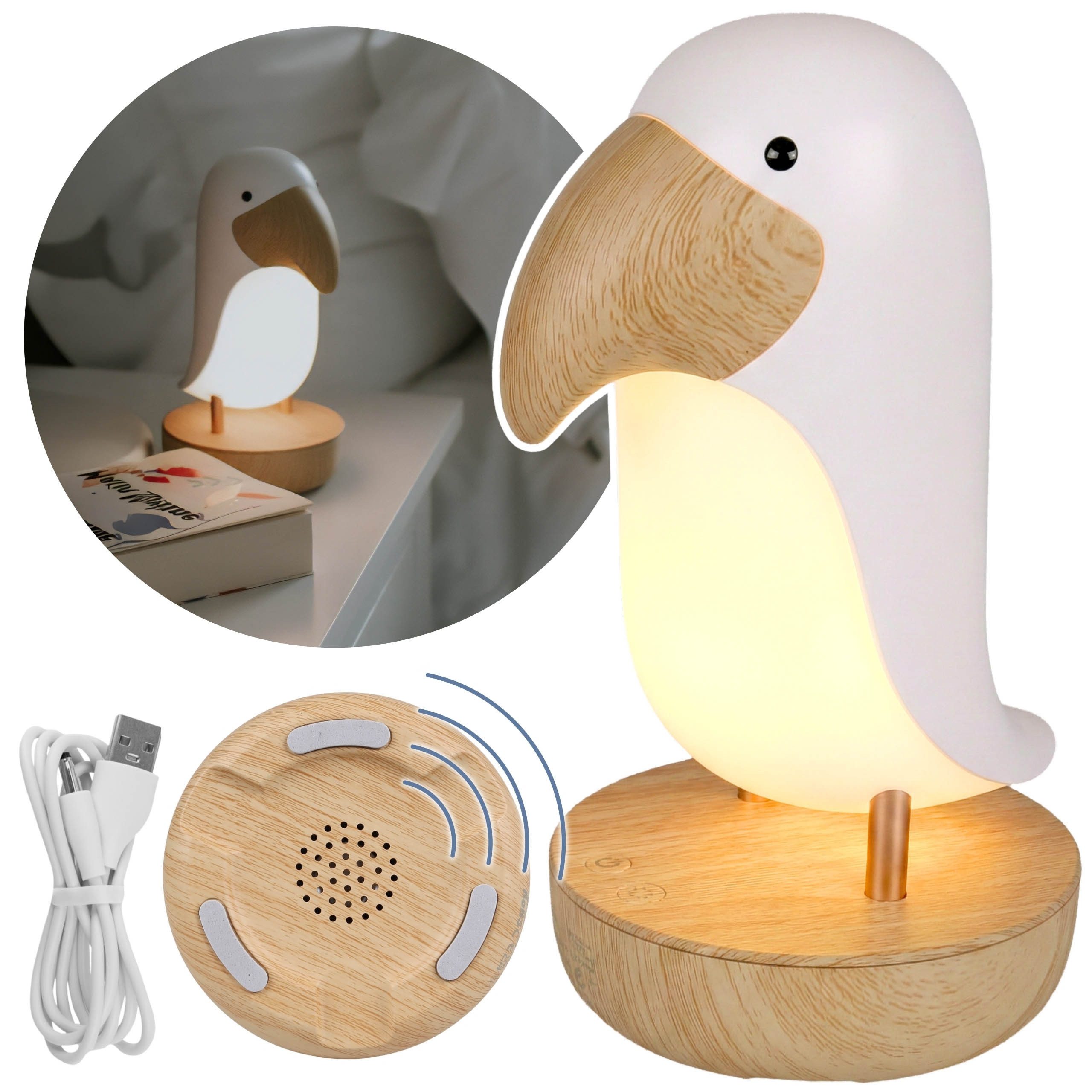 Sarcia.eu LED Nachtlicht Mary's LED-Nachtlicht Tukan, Lampe mit Bluetooth-Lautsprecher, USB