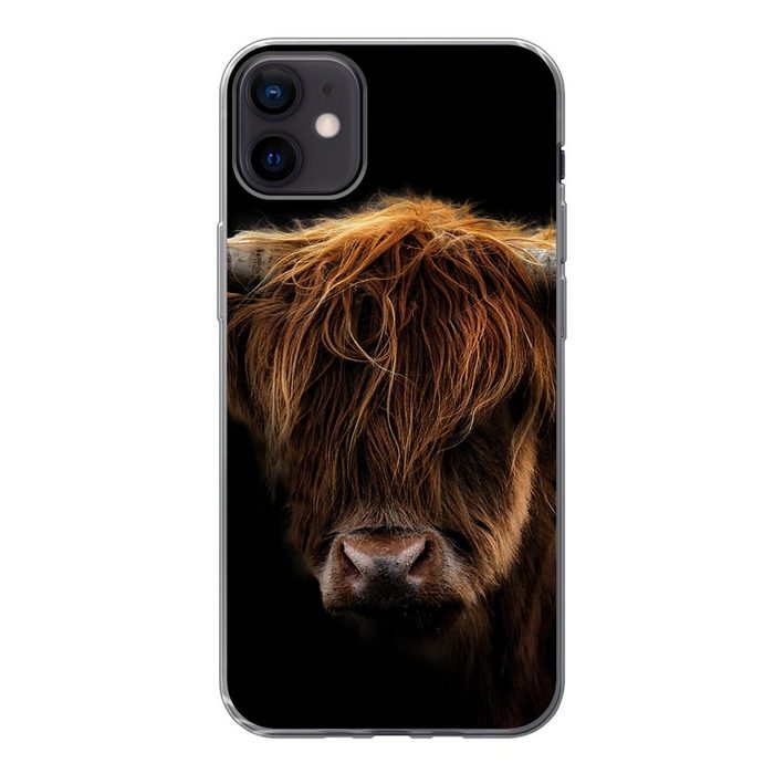 MuchoWow Handyhülle Schottischer Highlander - Hörner - Schwarz - Tiere - Natur - Wild - Handyhülle Apple iPhone 12 Mini Smartphone-Bumper Print Handy