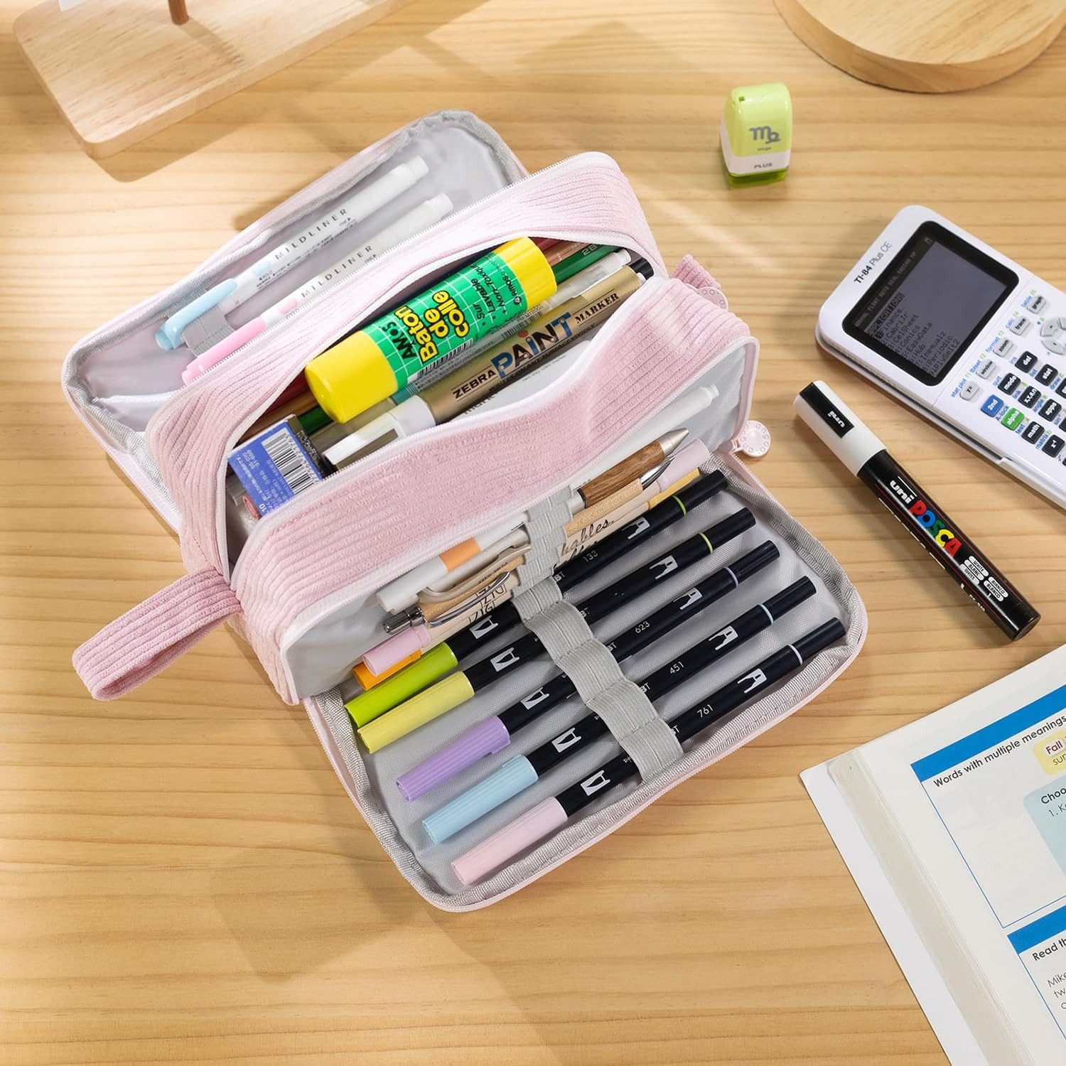 Agger Federmäppchen aus Cord-Stoff Federtaschen Mäppchen mit 3 Fächer Schulmäppchen Große