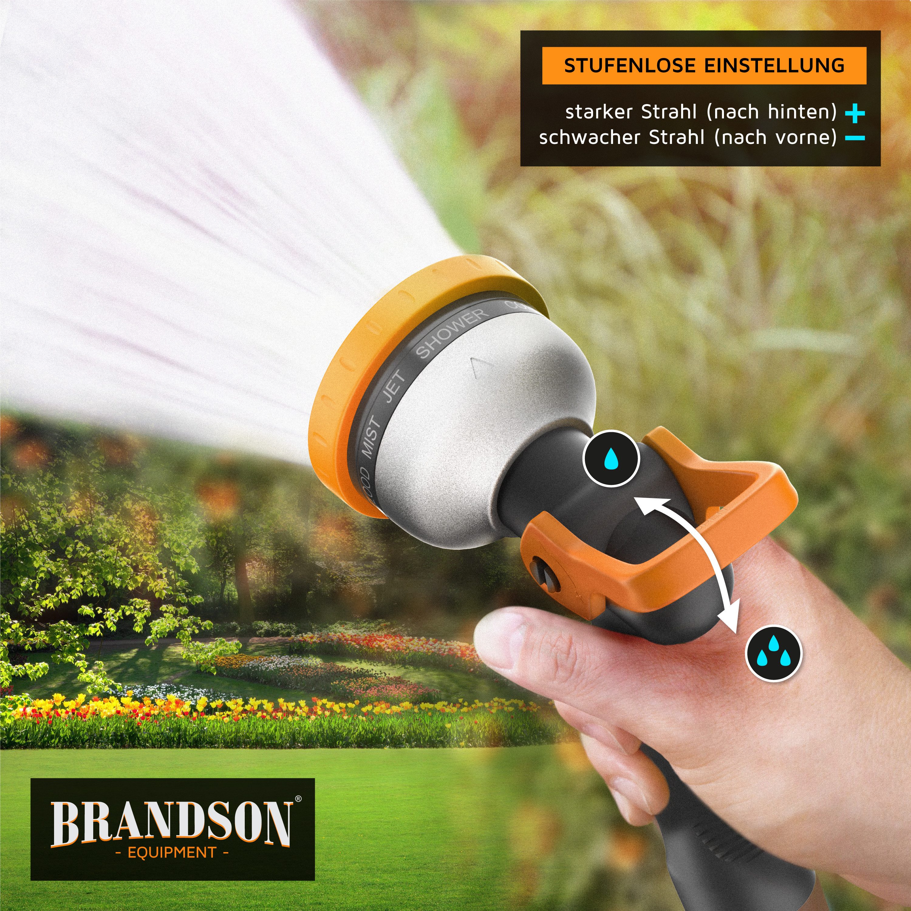 Brandson Multifunktionsbrause Garten Handbrause, 9 Sprühprofile, Spritzpistole, robuster Metallkopf, (1-St), Gartenbrause, 9 Sprühbilder, ergonomischer Griff, Gardena kompatibel
