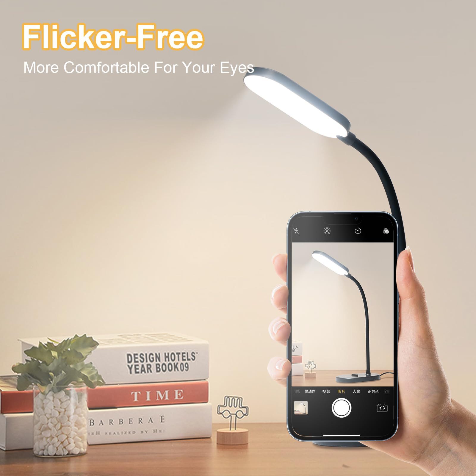 LQWELL Schreibtischlampe Tischleuchte mit Telefonhalter, LED fest integriert, 360° Flexibel Touch-Steuerung, Studienlampe für Heimbüro, 5000k, 160 Lumen, LED Sc – Bild 5 von 5